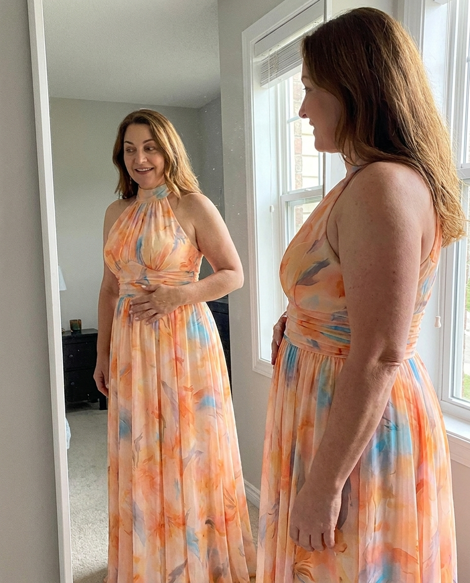 Te pruebas el vestido y te ves el doble de grande