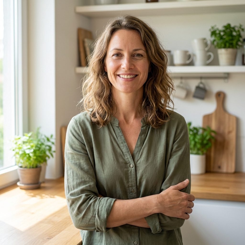 Quvro founder in a bright kitchen