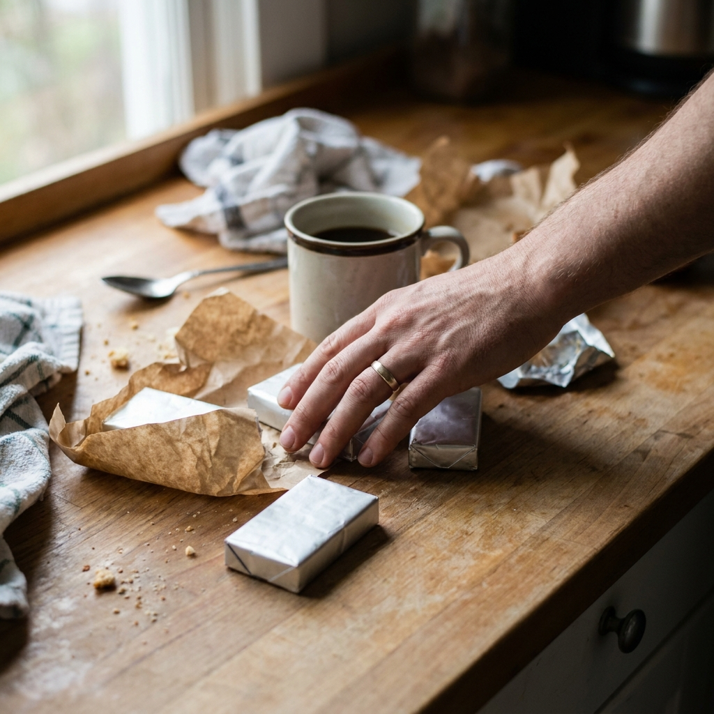 Gum and snacks on a counter