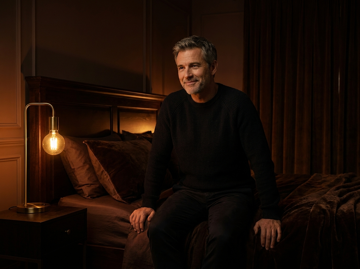 A man relaxing calmly at home in the evening