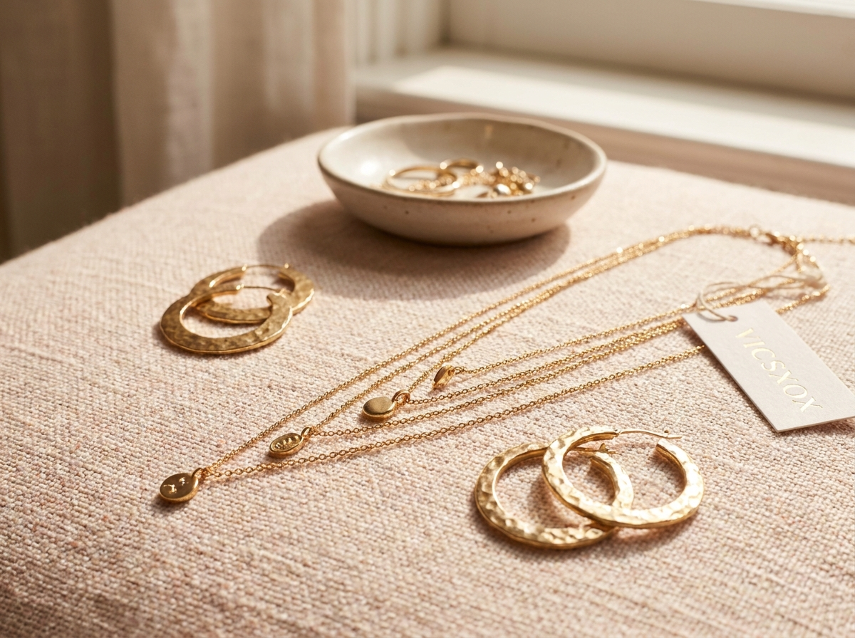 Layered gold necklaces and statement earrings for capsule wardrobe styling