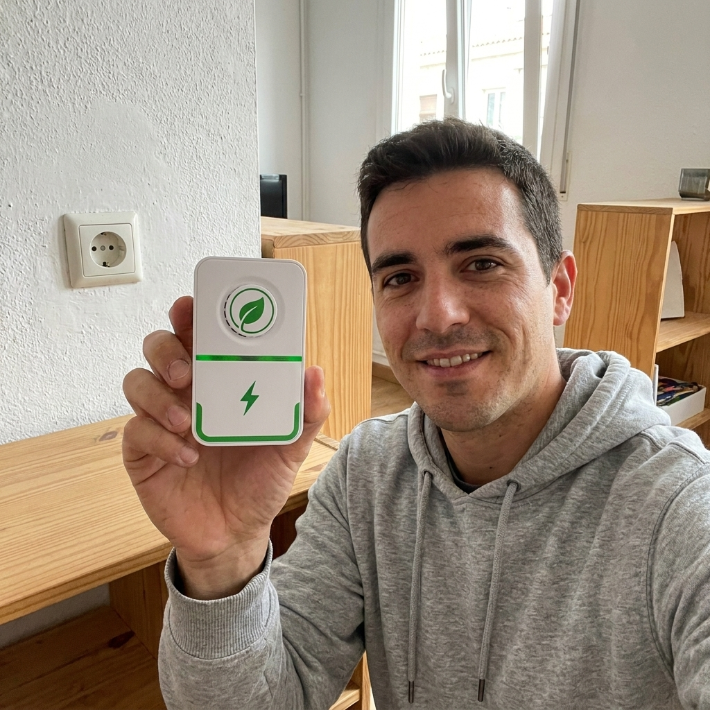 Cliente sujetando el PowerSaver en su casa