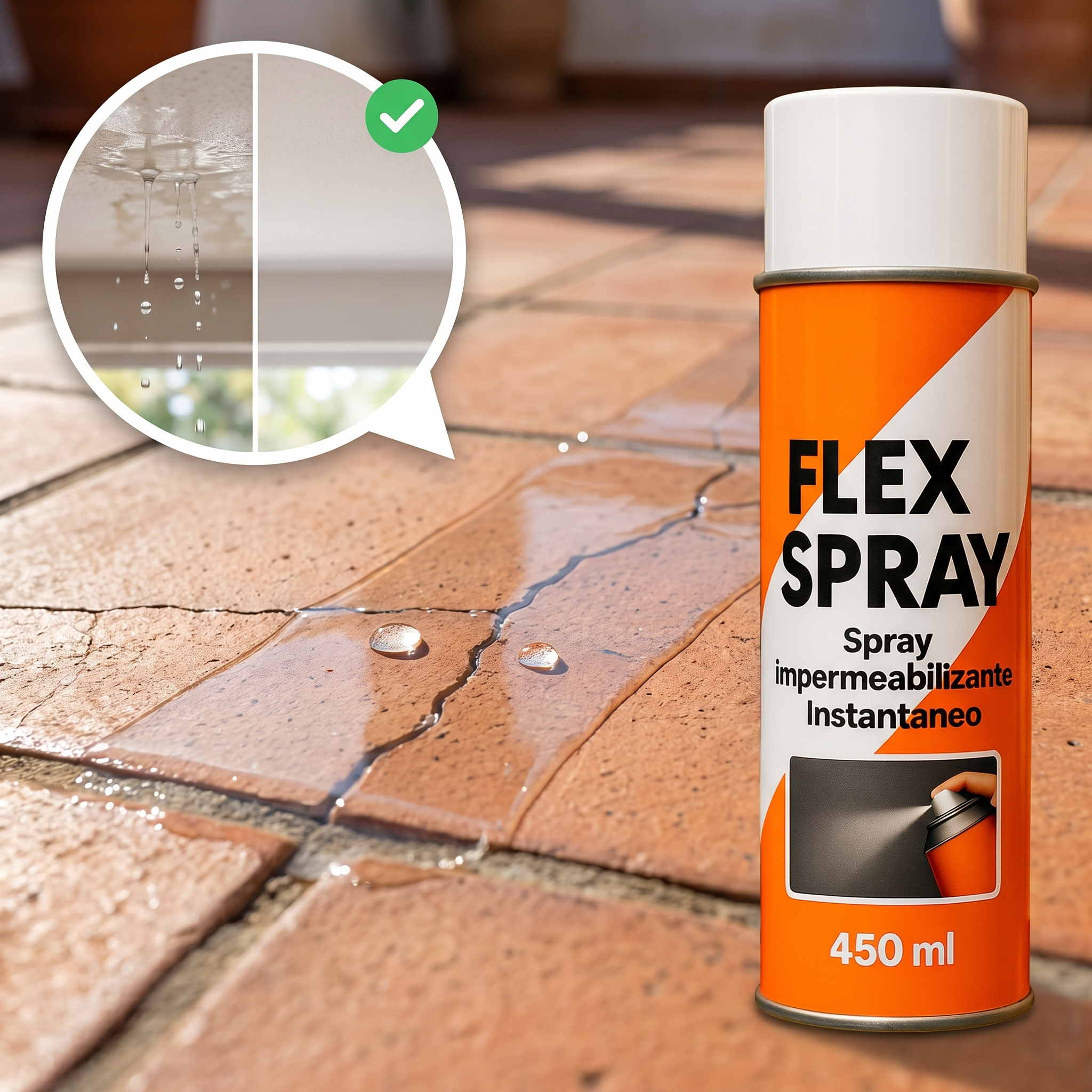 FlexSpray sella la grieta de la terraza con una capa transparente fina y la gotera del piso de abajo desaparece