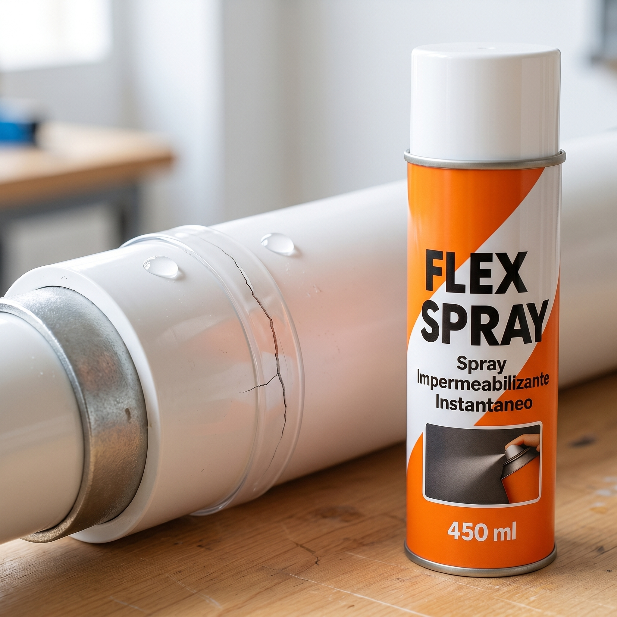 FlexSpray sellando una fuga en una tubería