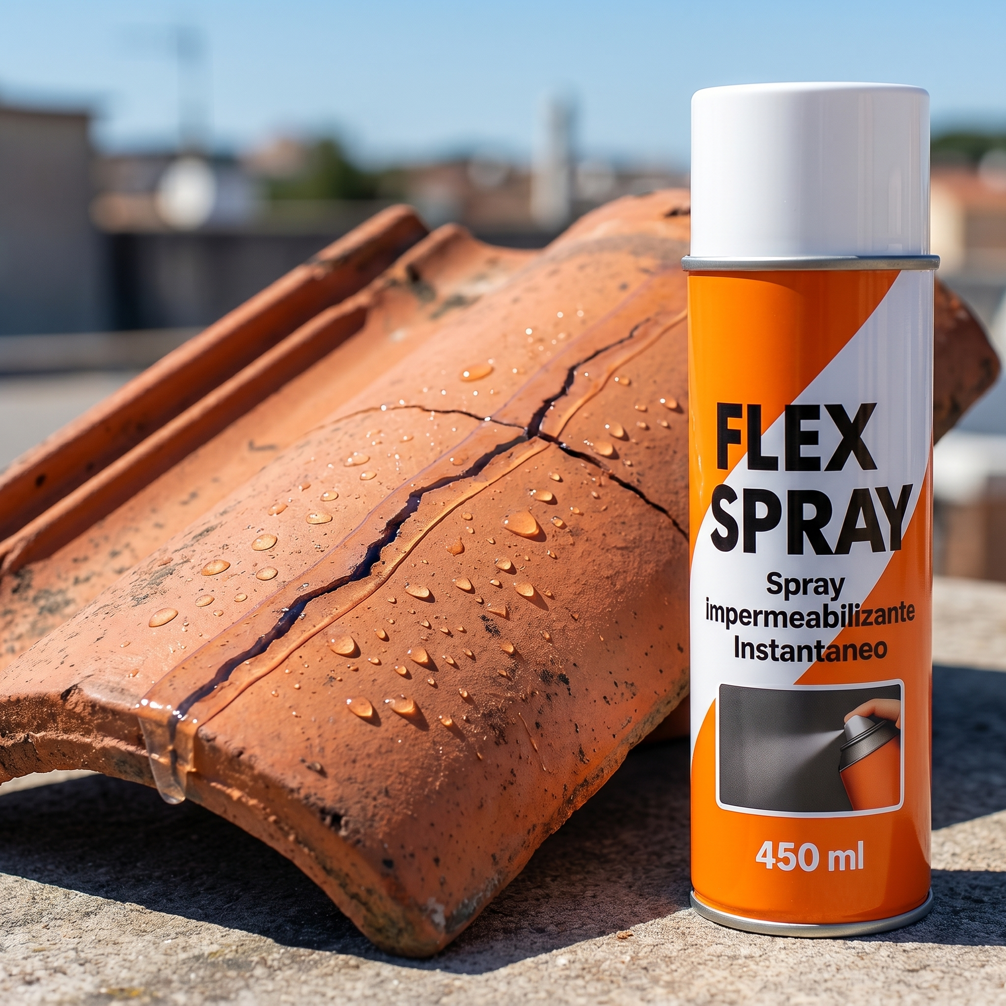 FlexSpray sellando una teja rajada del tejado