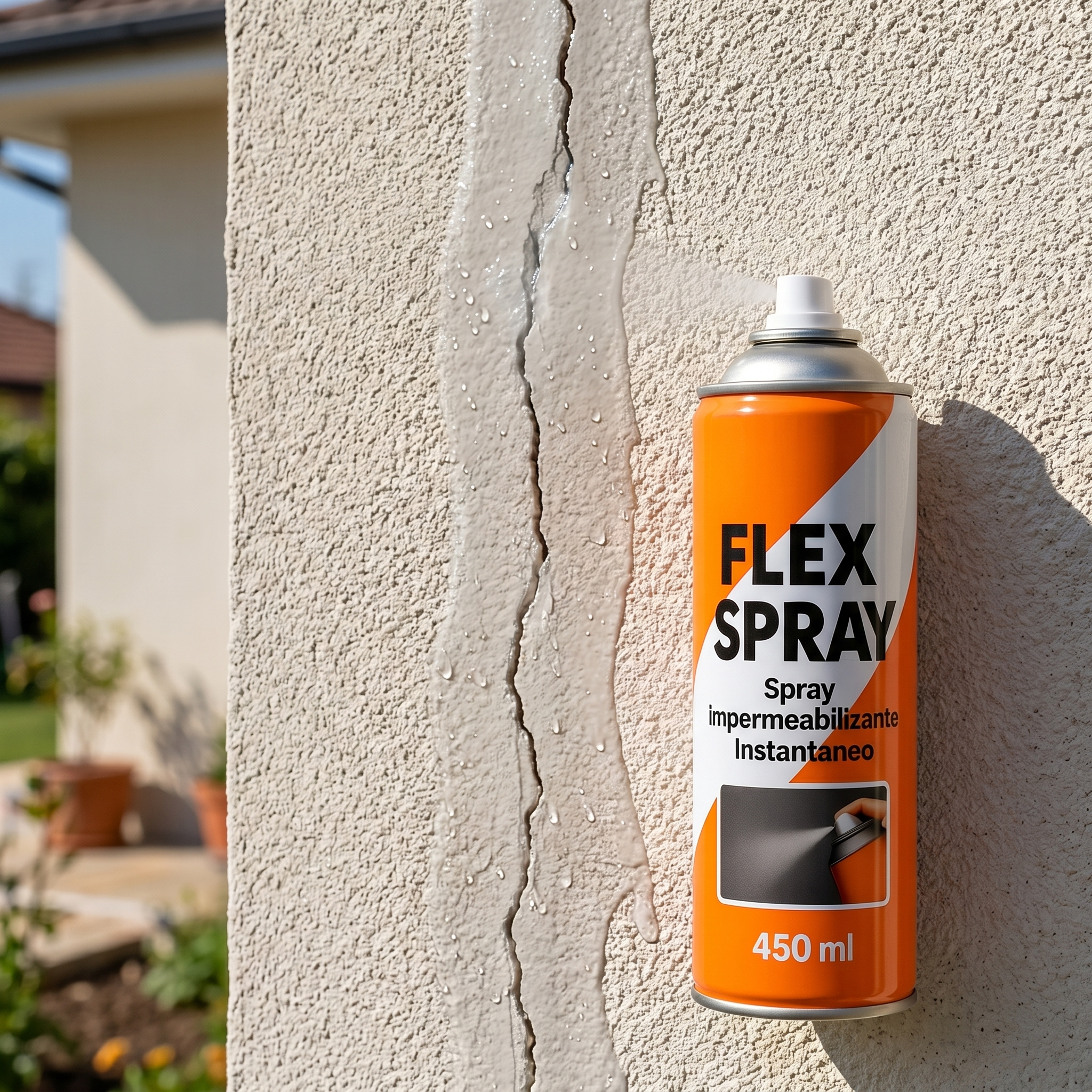 FlexSpray rociado sobre una grieta en la pared exterior