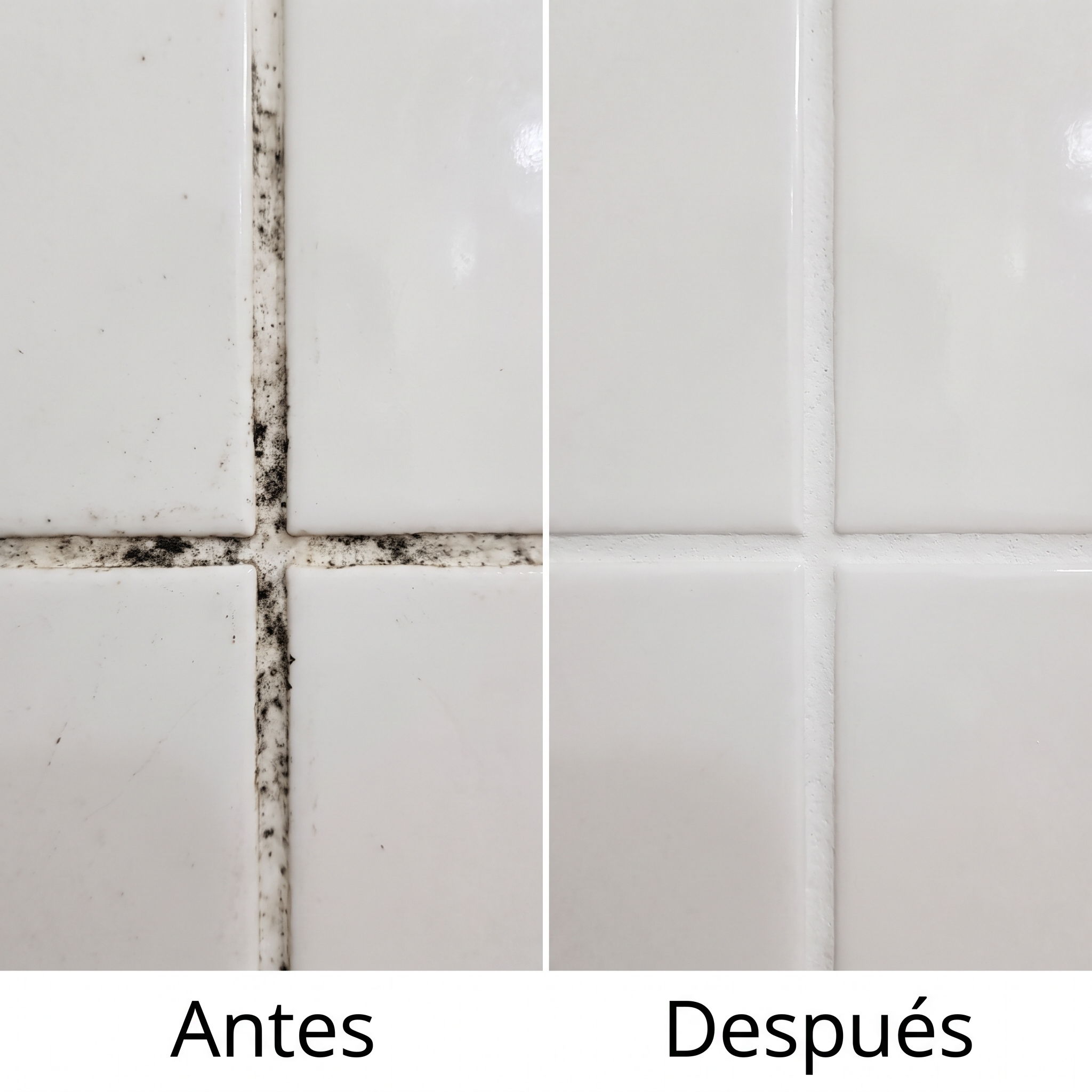 Antes y después de una junta de baño con moho
