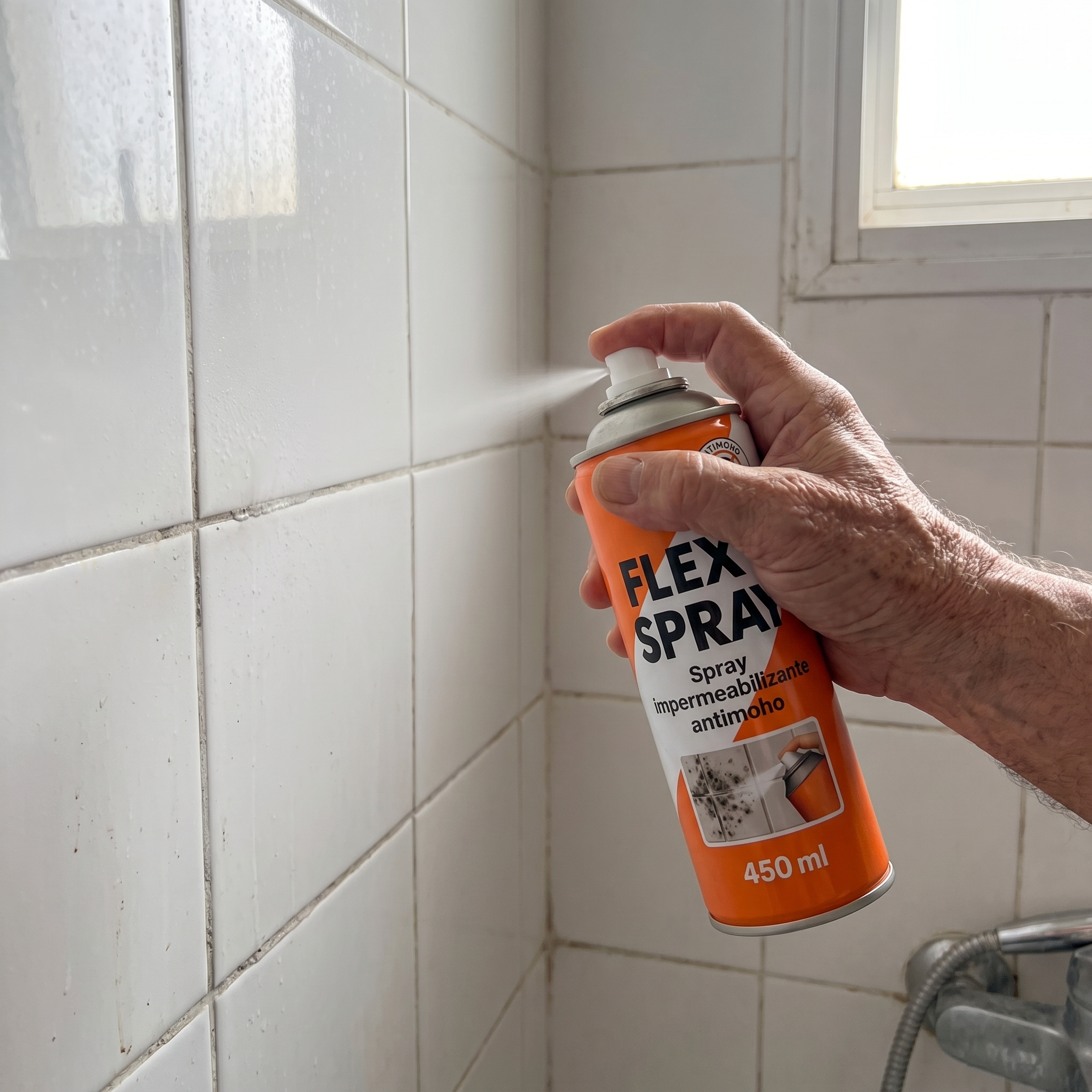 José Luis aplicando FlexSpray en la esquina del salón