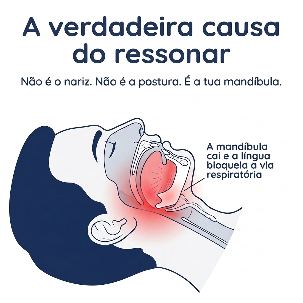 A verdadeira causa do ressonar: a mandíbula cai para trás e bloqueia a via, não o nariz