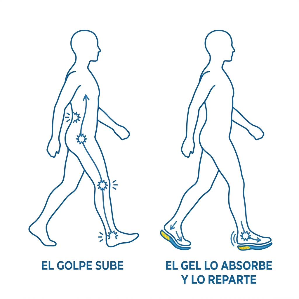 El golpe de cada paso sube por el cuerpo si no se absorbe abajo