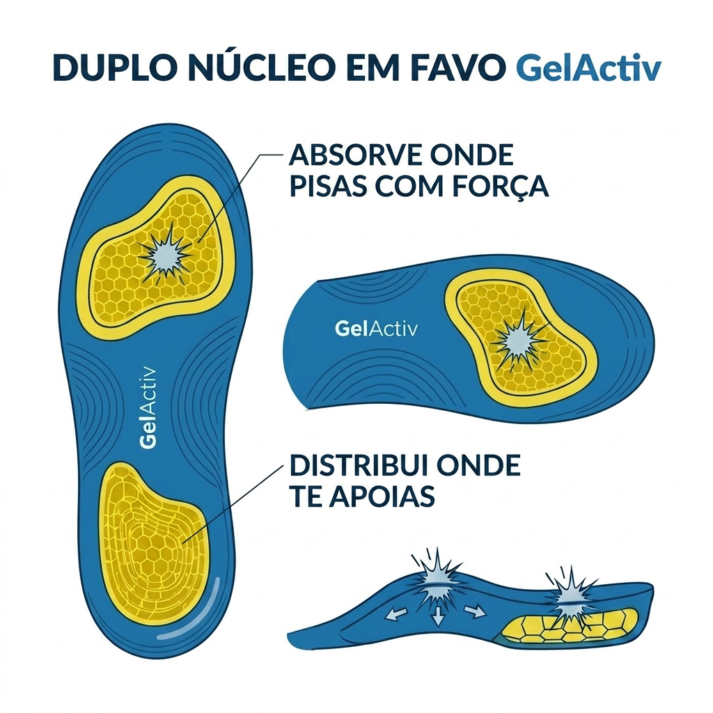 O Duplo Amortecimento GelActiv: absorve o impacto e distribui o peso
