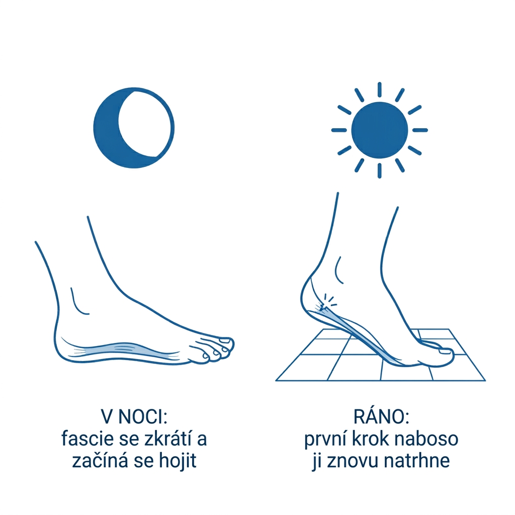 V noci se fascie zkrati; prvni bosy krok ji znovu poskodi