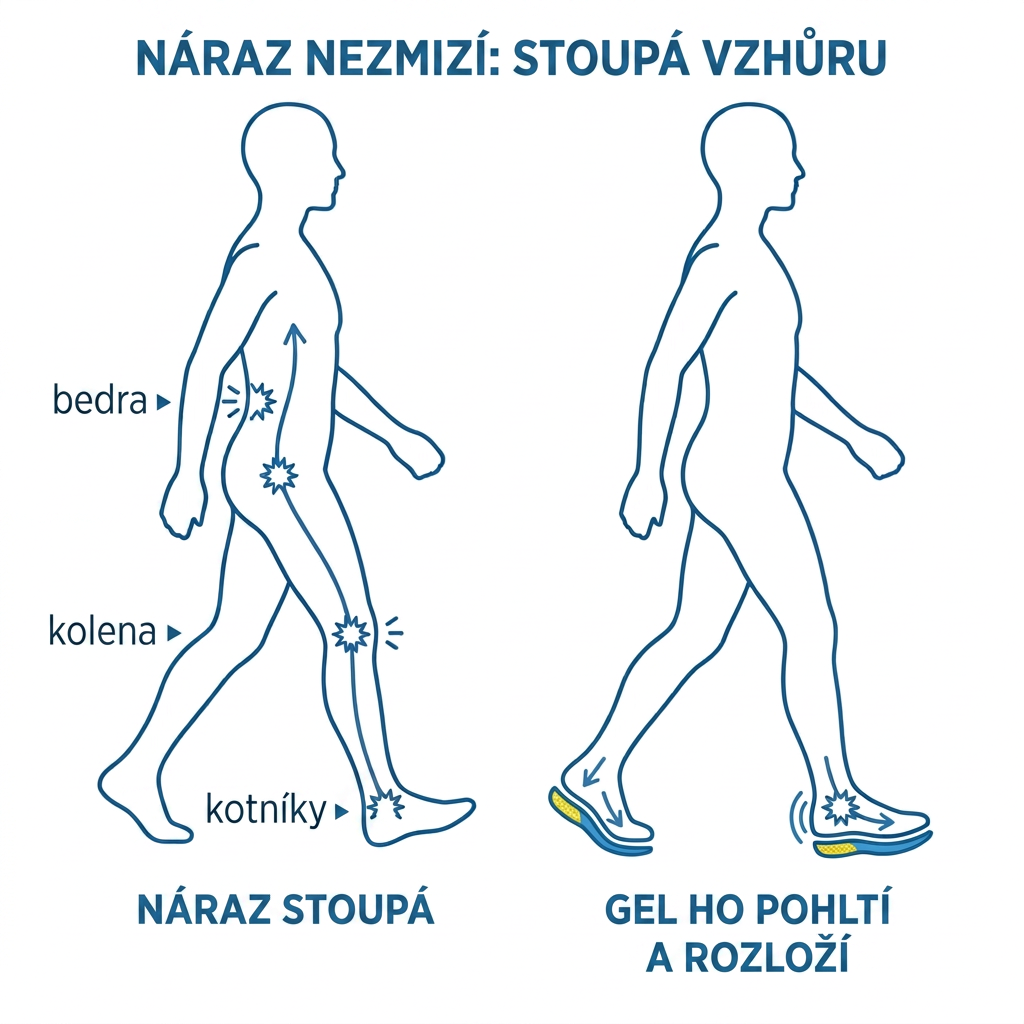 Naraz kazdeho kroku stoupa telem, pokud se neutlumi dole