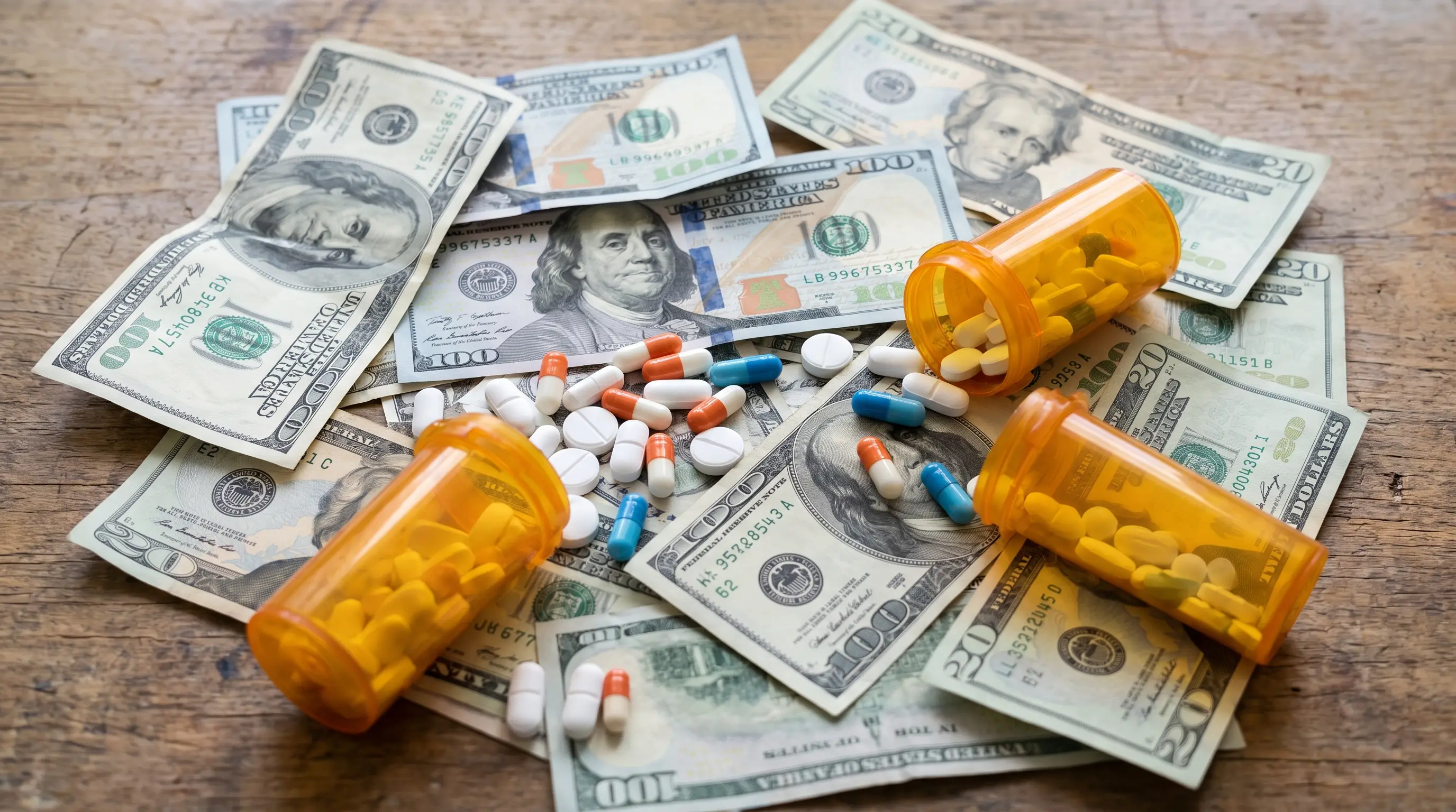Cash and prescription bottles