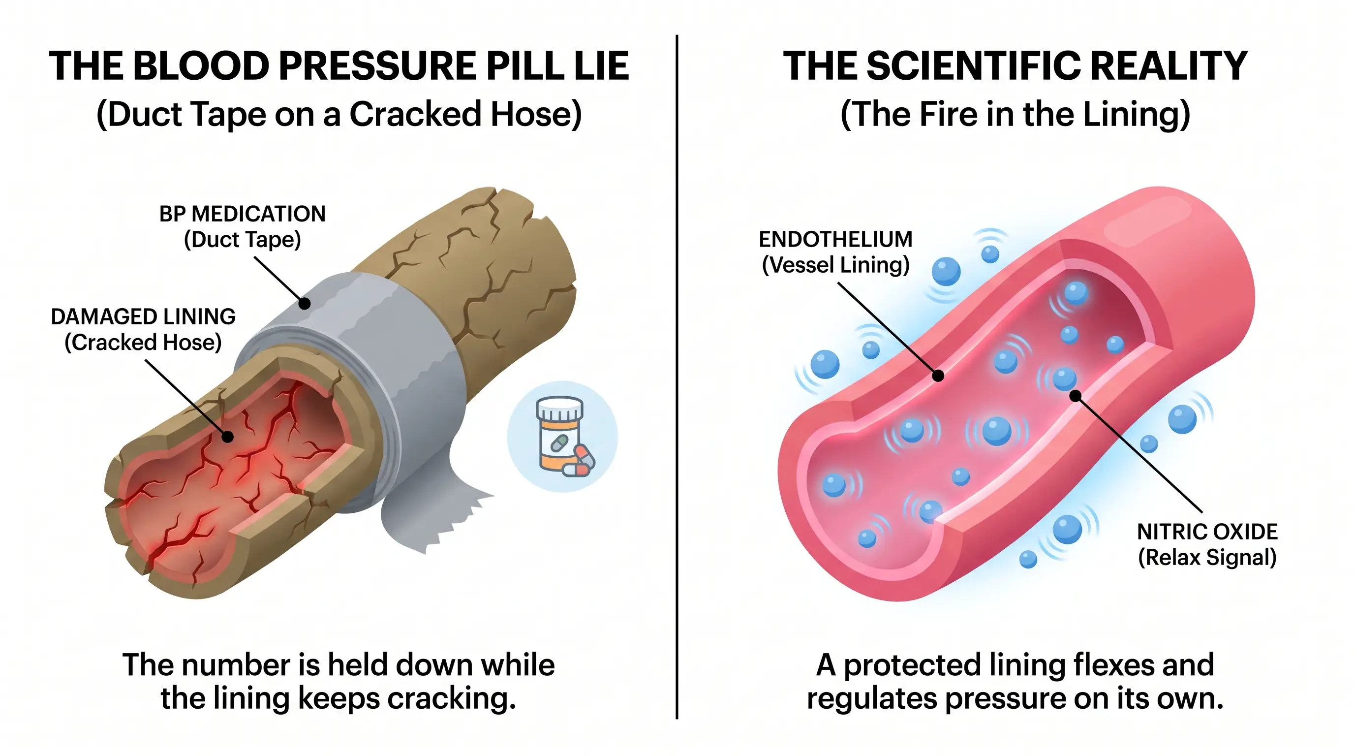 Diagram: the treatment lie vs. the scientific reality