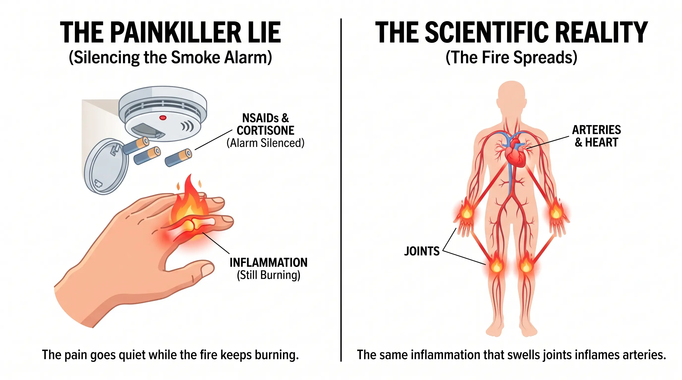 Diagram: the treatment lie vs. the scientific reality