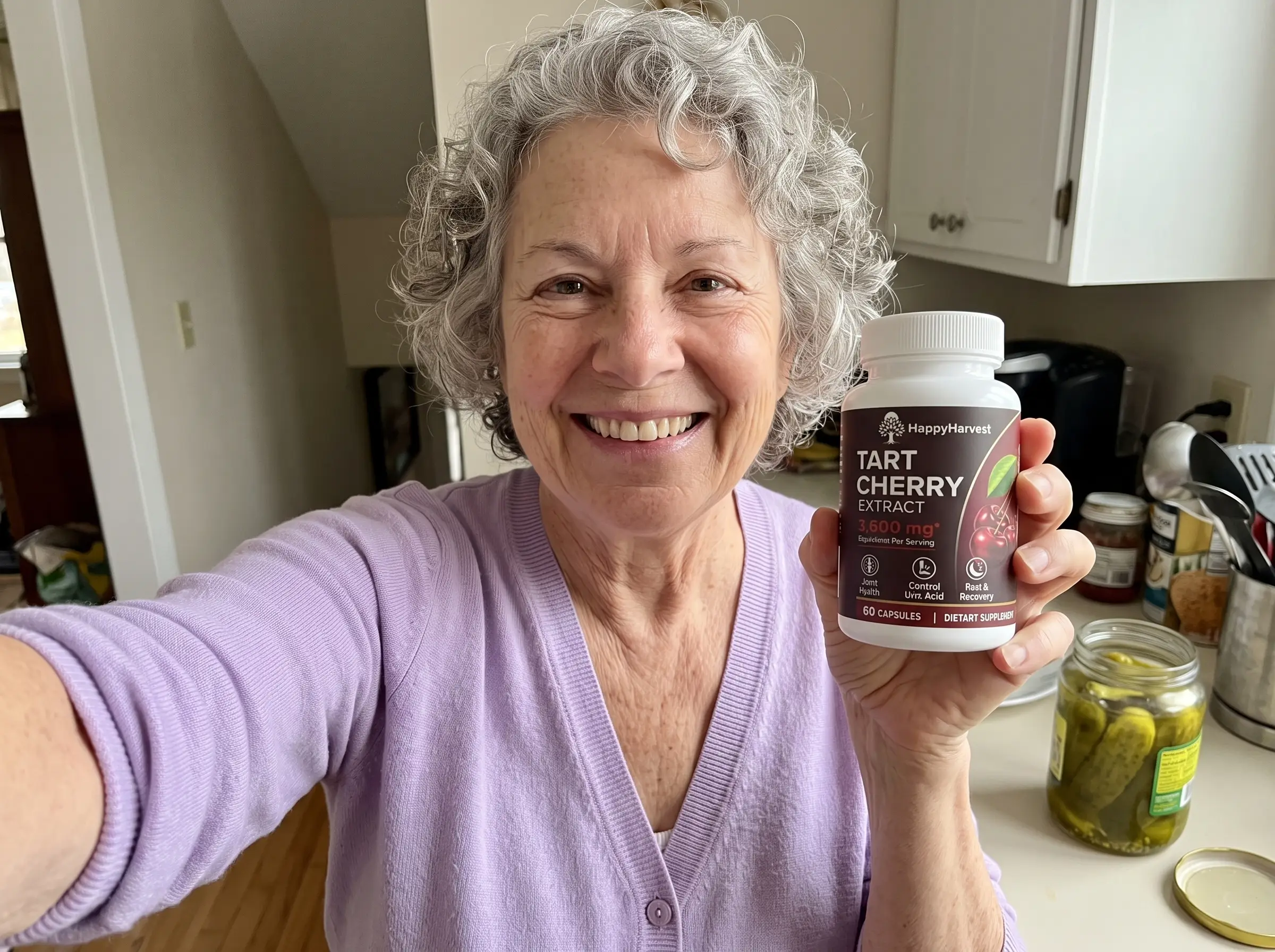 Dorothy M. with her HappyHarvest bottle
