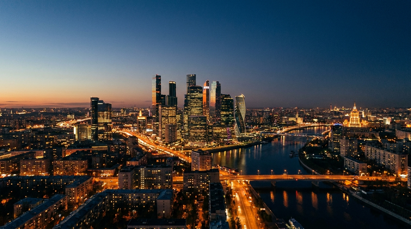 Skyline de negocios al atardecer