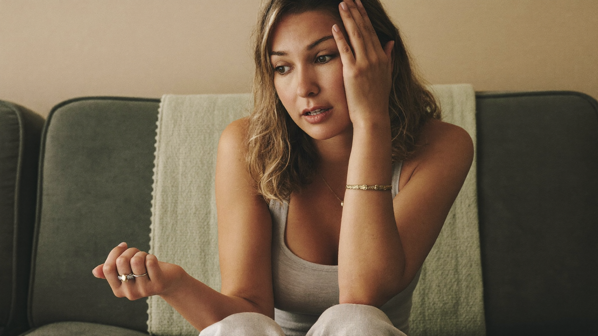 Woman at home looking frustrated that her routine isn't working