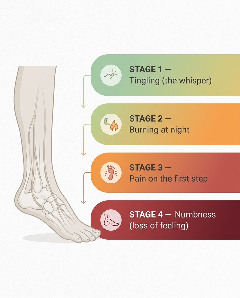 Infographic of the four stages of diabetic nerve damage