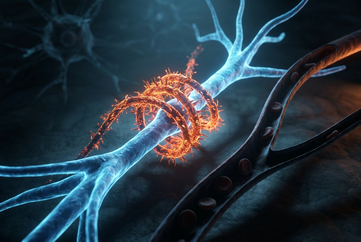 Free radicals tightening around a nerve fiber like a vice grip