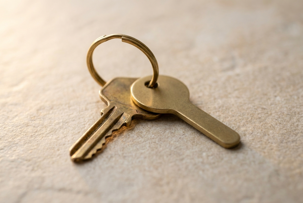A key ring with two keys — one cut, one blank