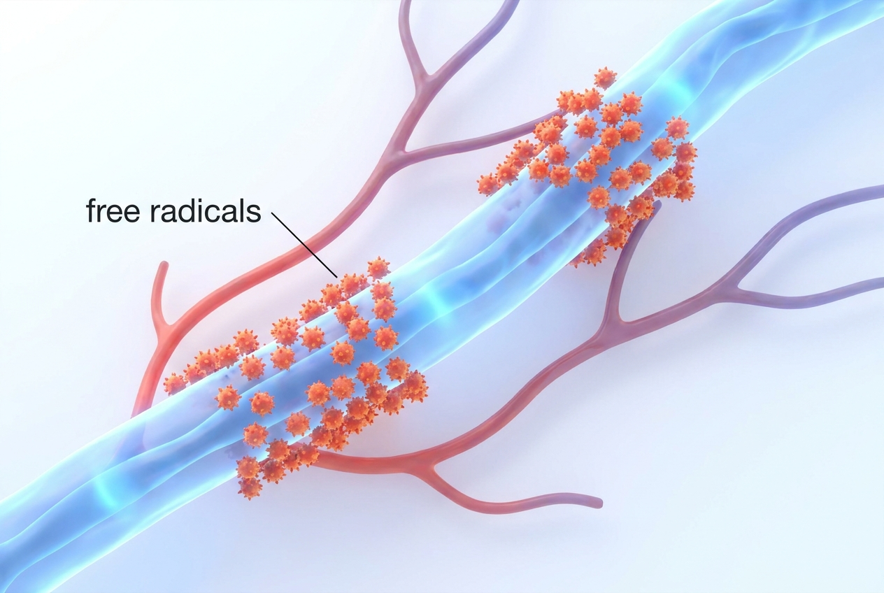 Free radicals clustering around a nerve fiber