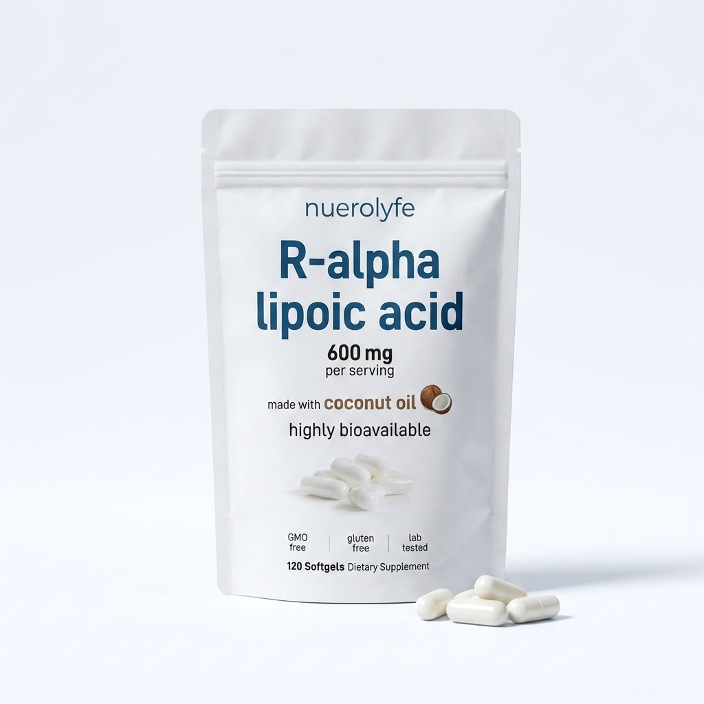 NeuroLyfe pouch and softgels — 600mg per serving