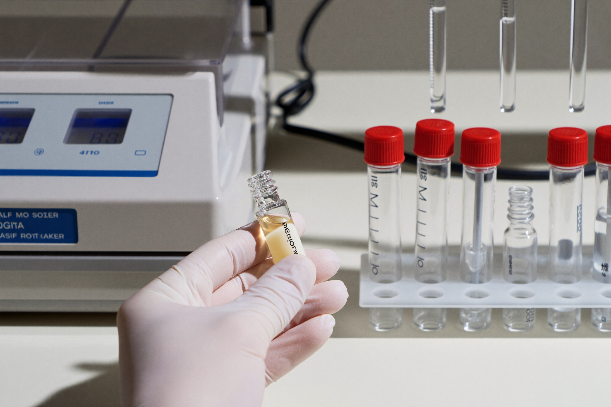 An independent lab technician testing a supplement sample