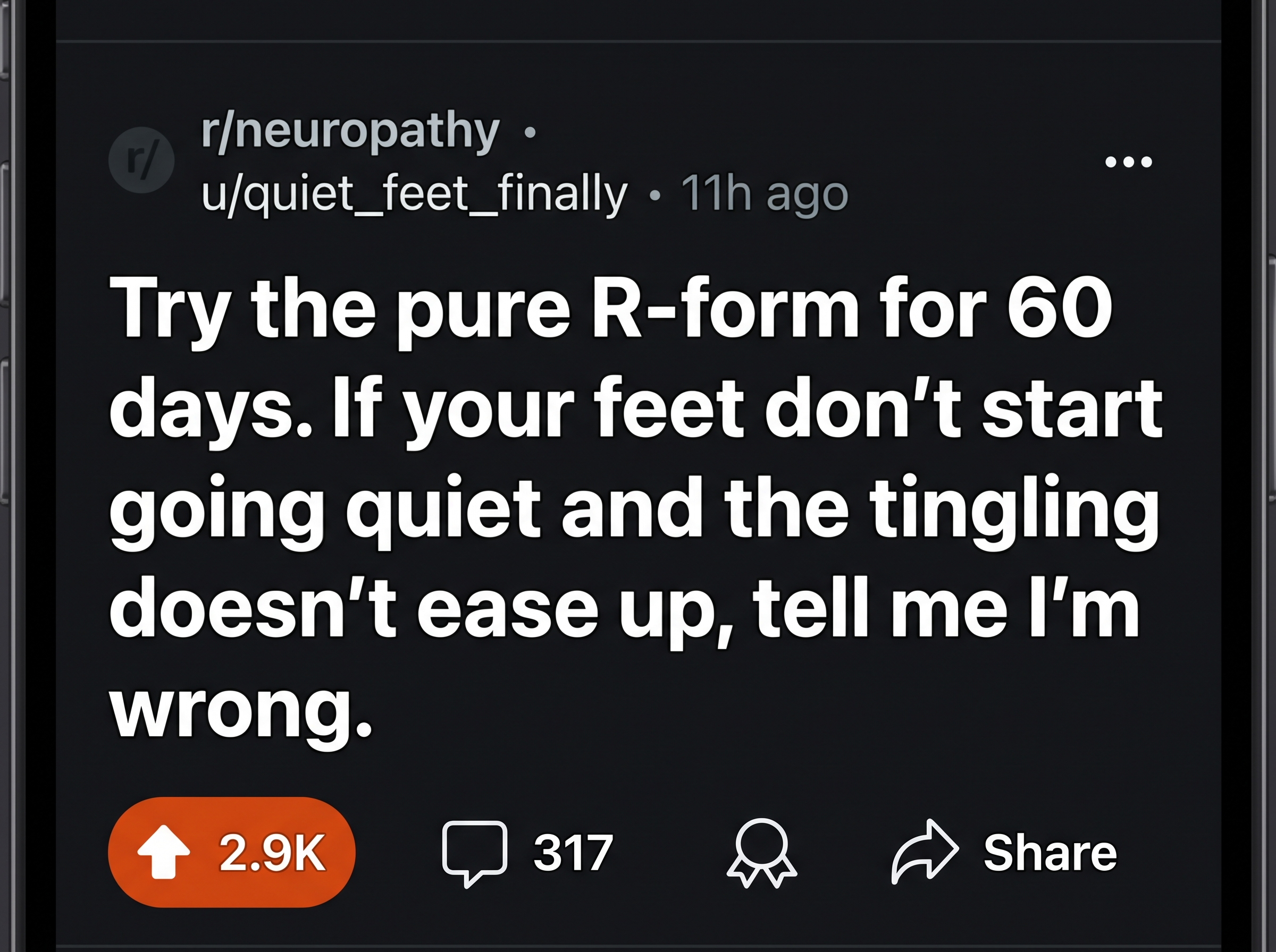 Reddit challenge post: try the pure R-form for 60 days, tell me I'm wrong