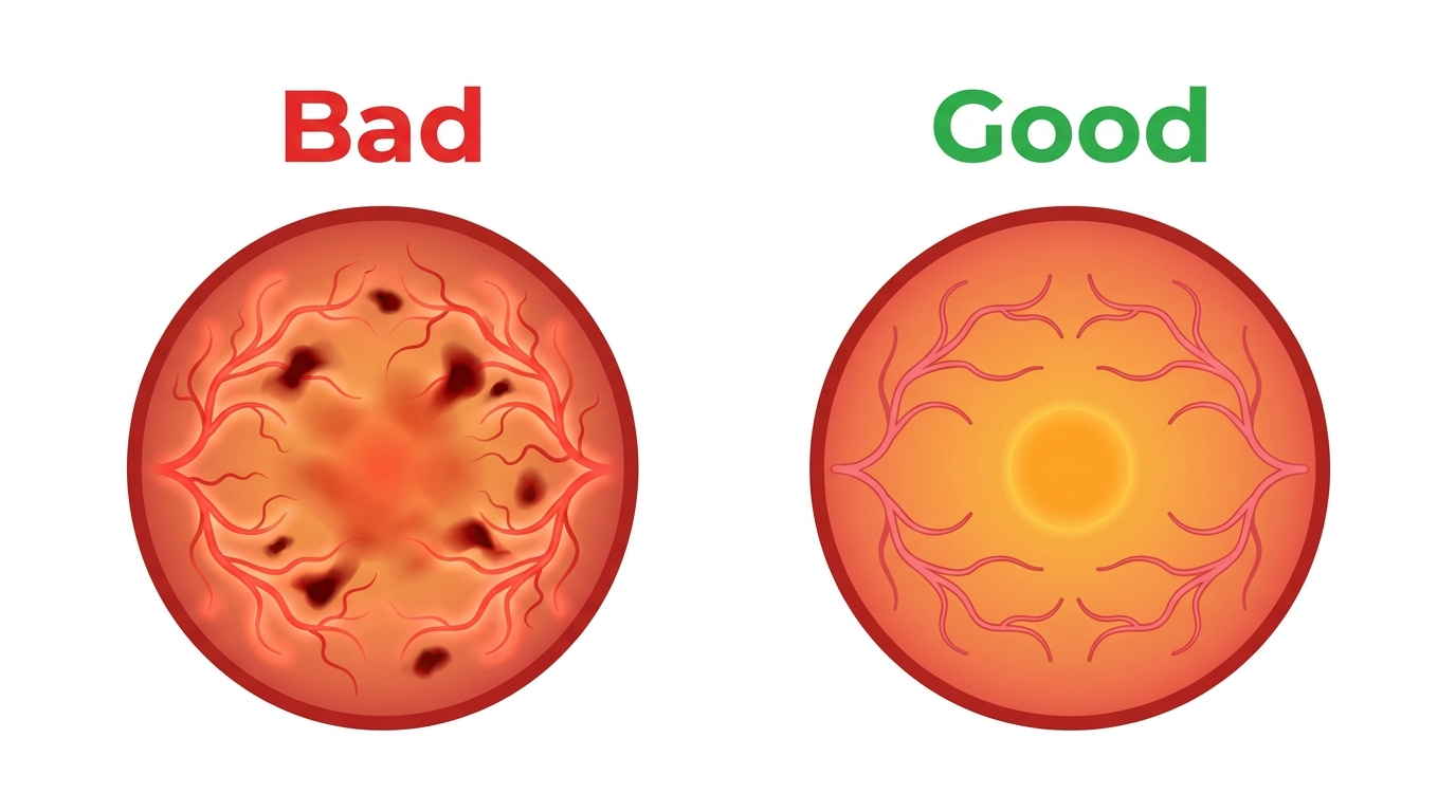 Comparison of a leaking, damaged diabetic retina and a healthy one