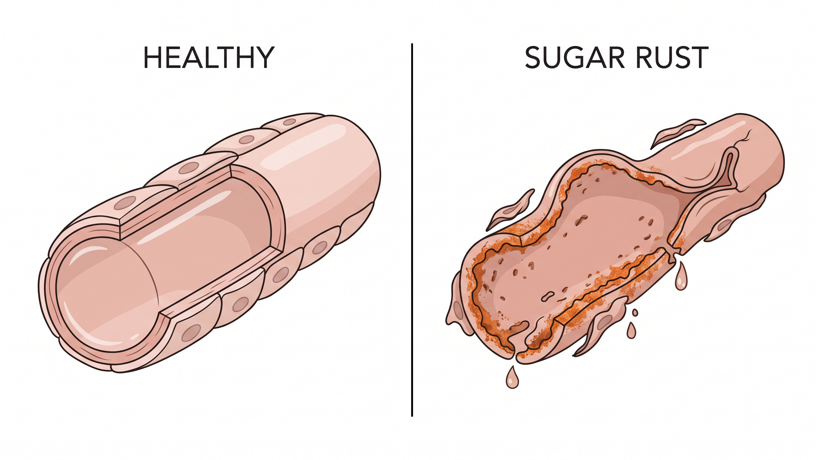 Healthy retinal capillary versus Sugar Rust