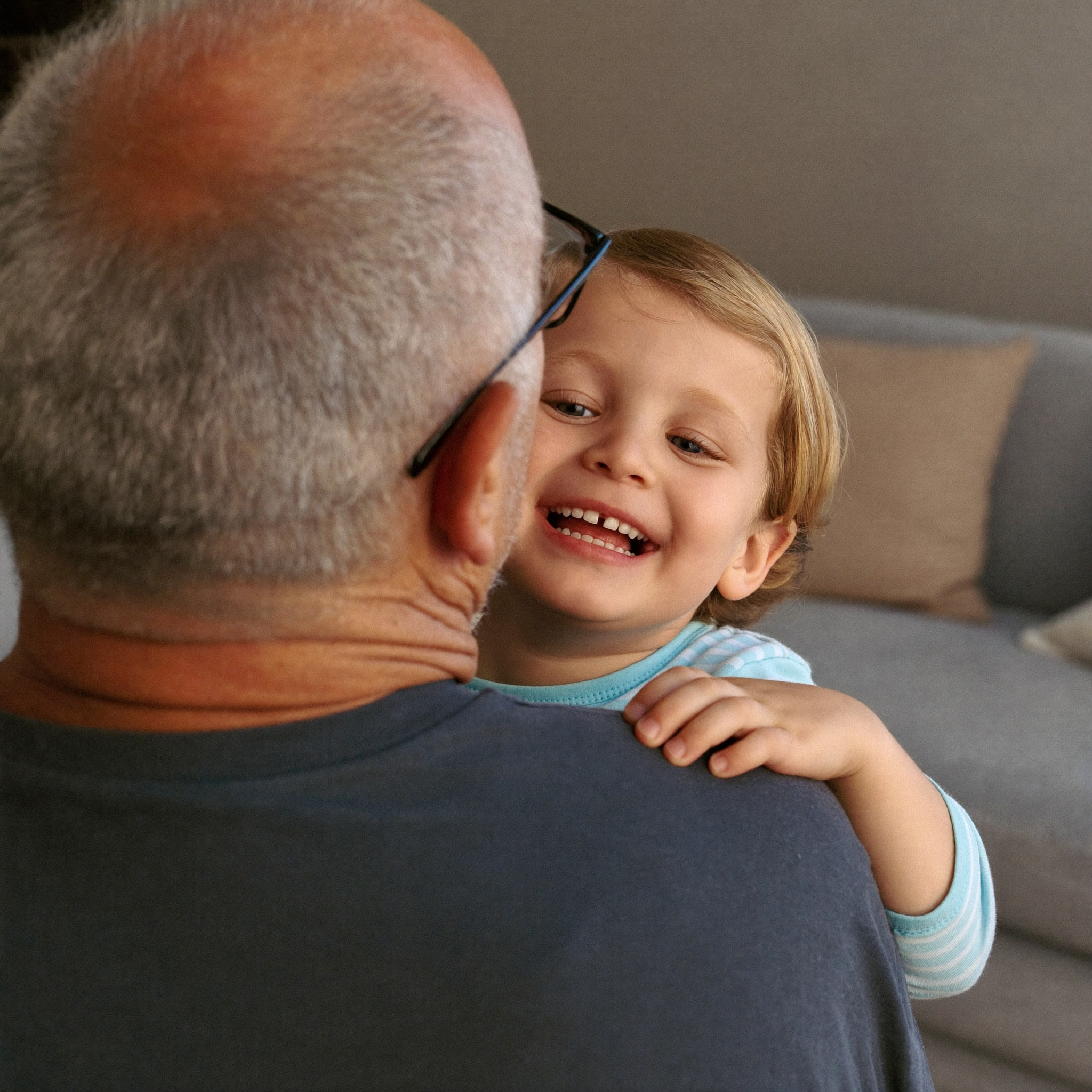 A grandchild's face seen clearly