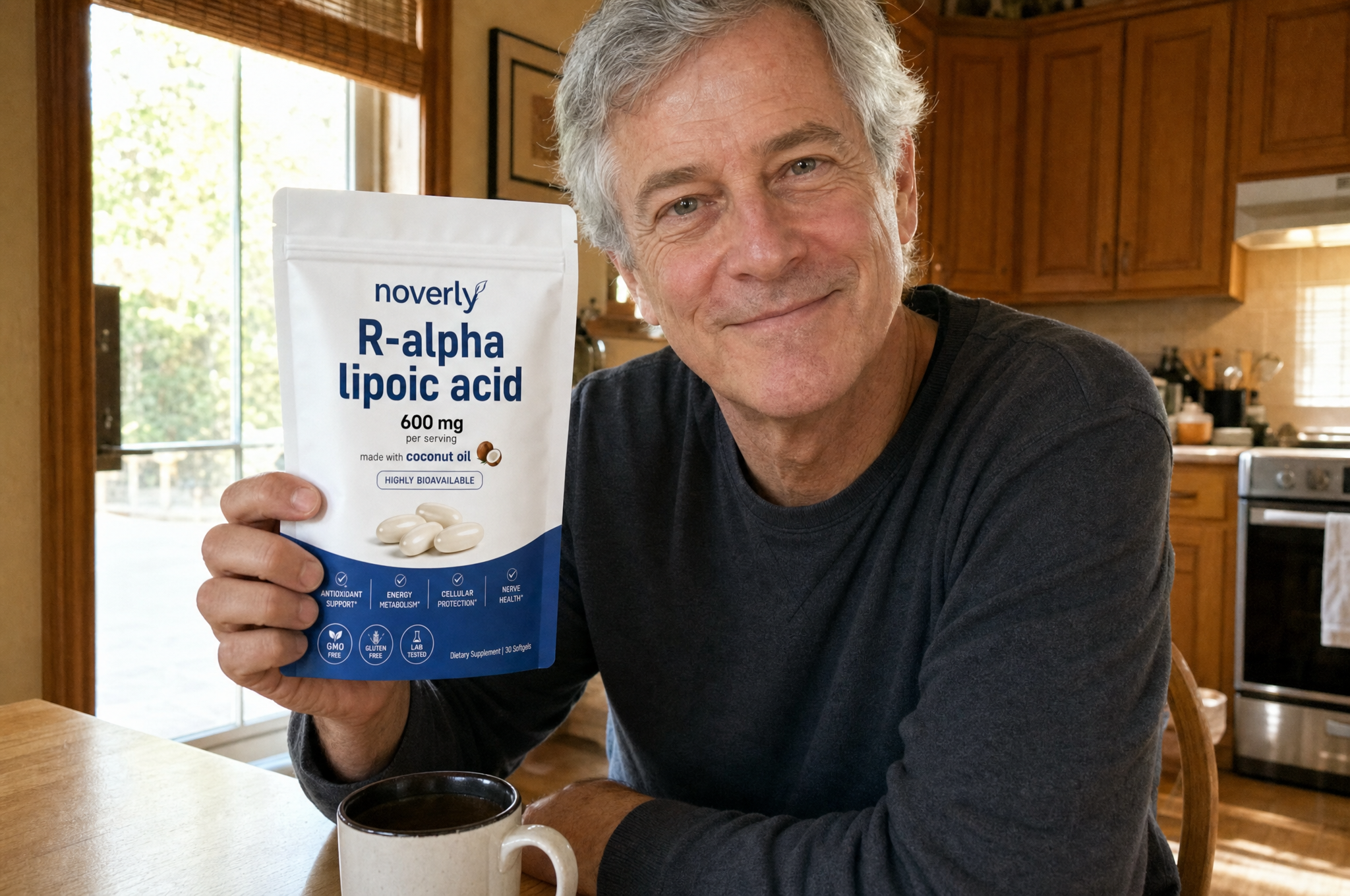 A customer holding the Noverly pack at home