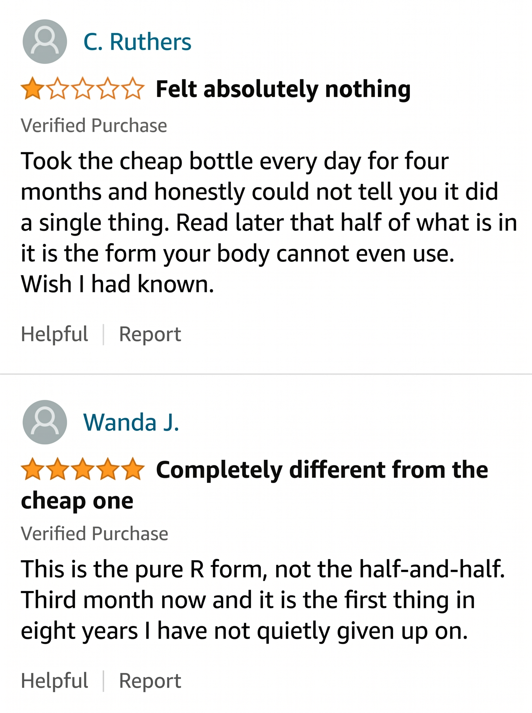 Verified reviews: cheap version versus pure R-form