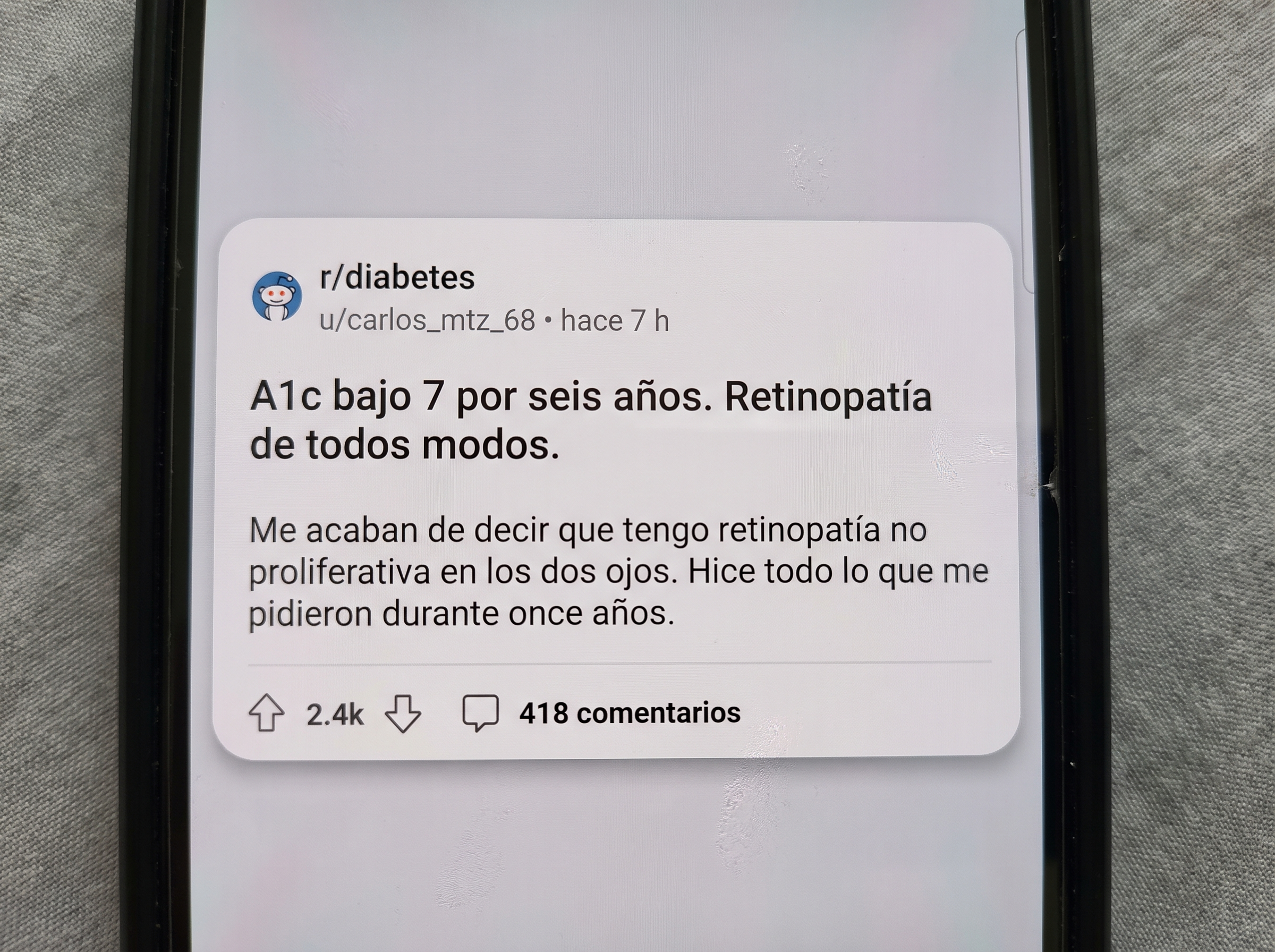 Publicación de Reddit planteando el problema