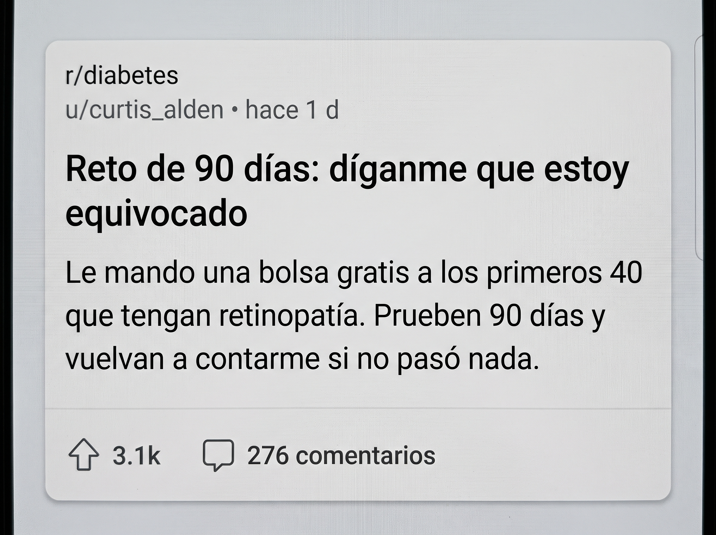 Publicación de reto en Reddit