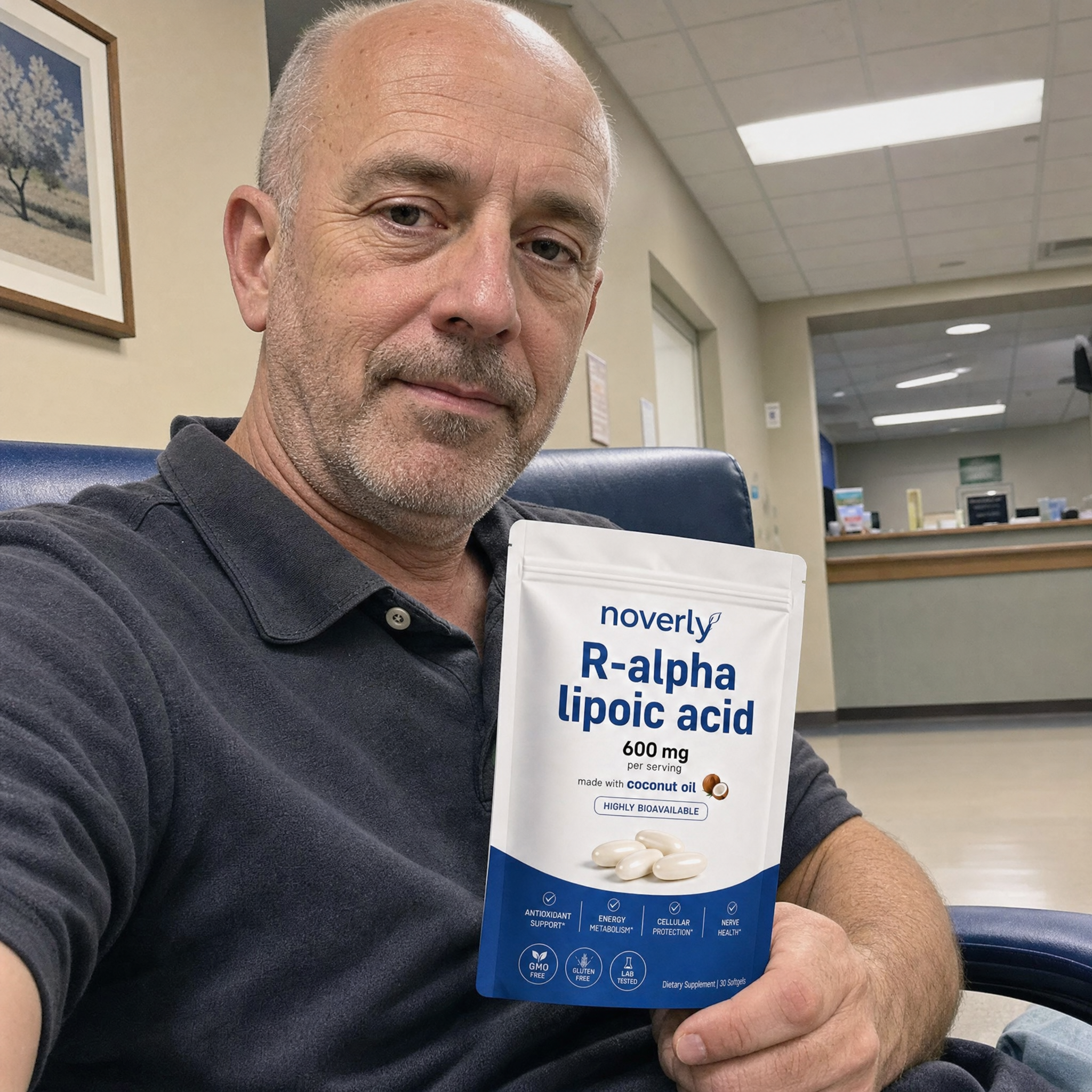 Wendell Pike holding Noverly R-Alpha Lipoic Acid