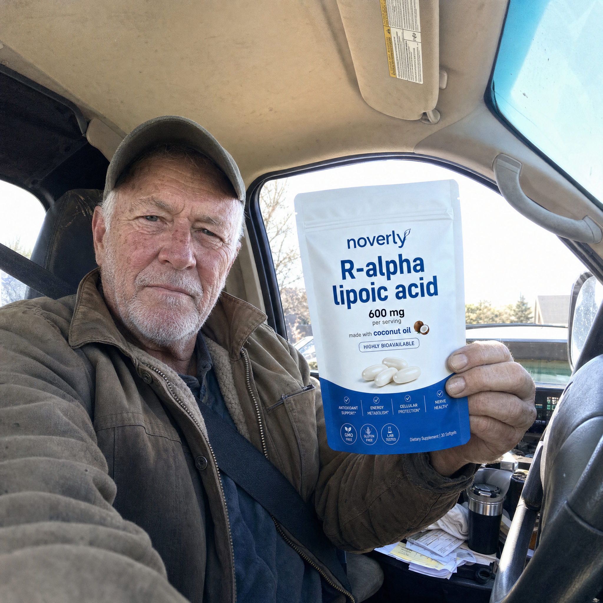 Customer holding the Noverly pouch in his truck
