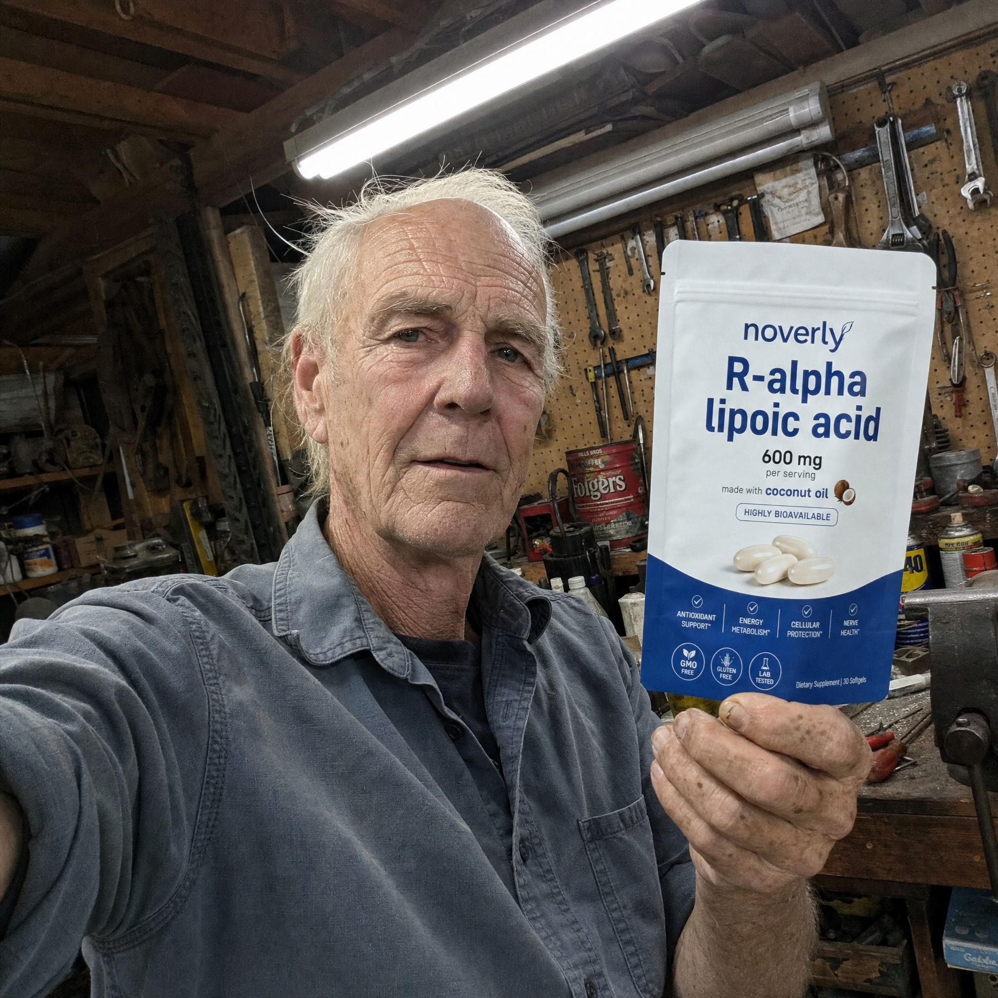 Wayne H. holding Noverly R-Alpha Lipoic Acid
