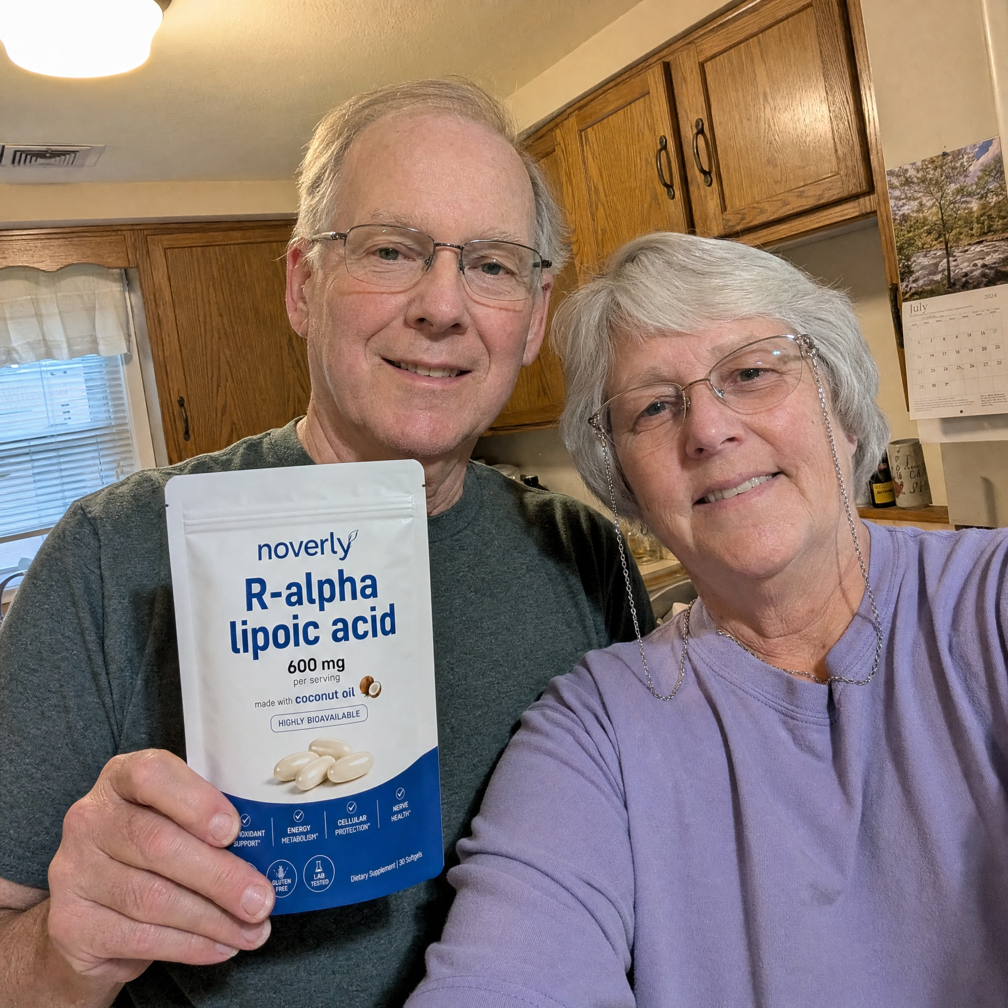 Frank and Carol M. holding Noverly R-Alpha Lipoic Acid