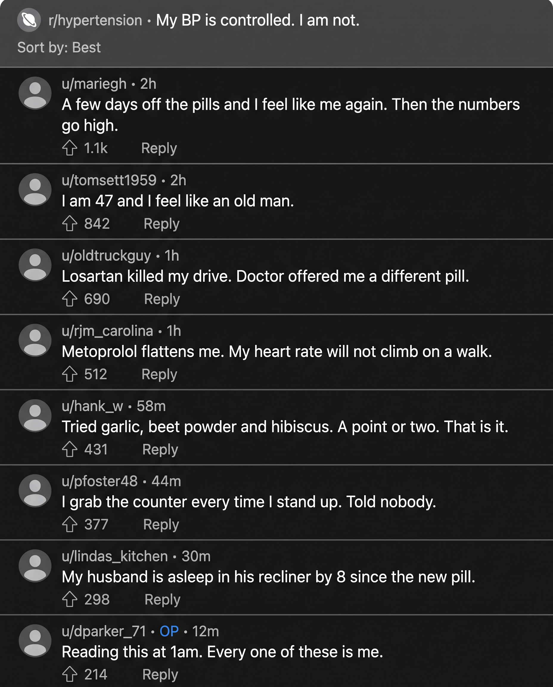 Thread full of comments describing the same dizzy, drained side effects