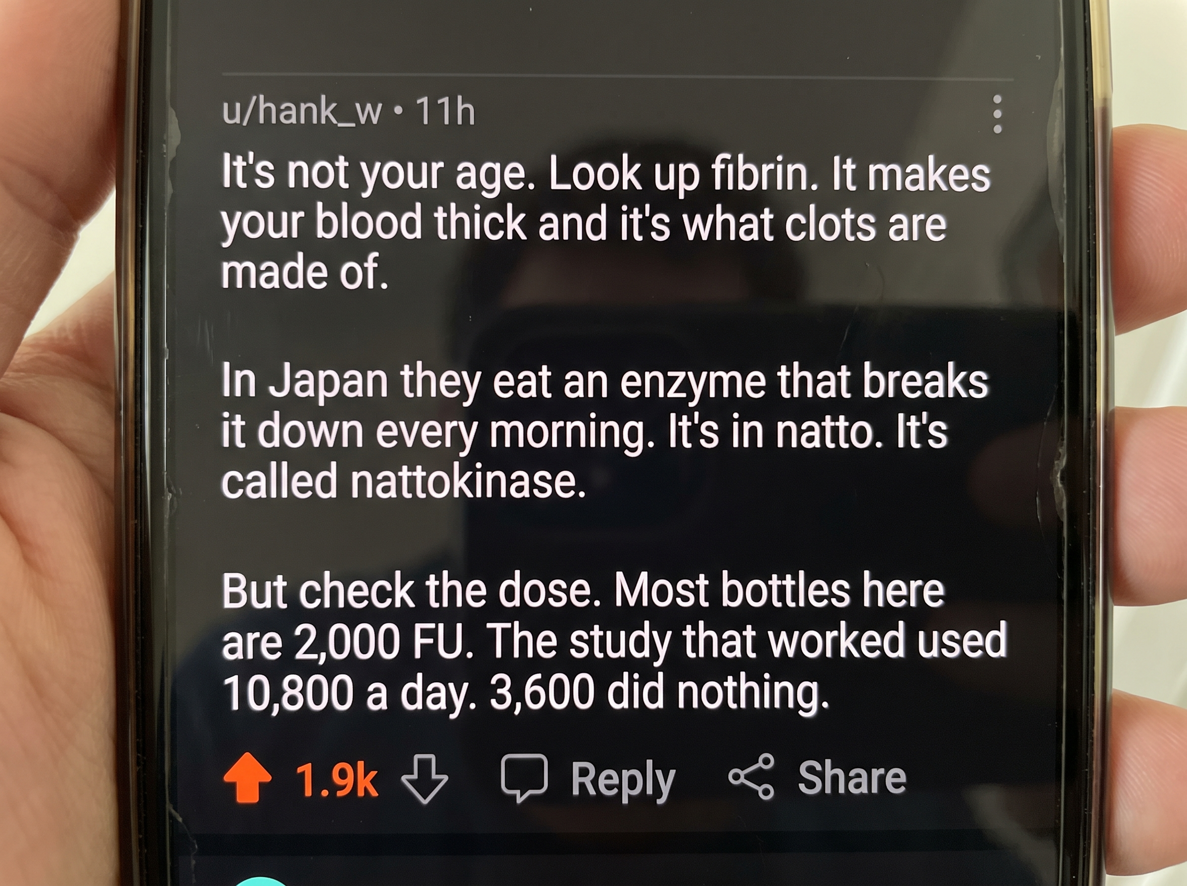 Reddit comment: it's not your age, look up fibrin, and check the dose