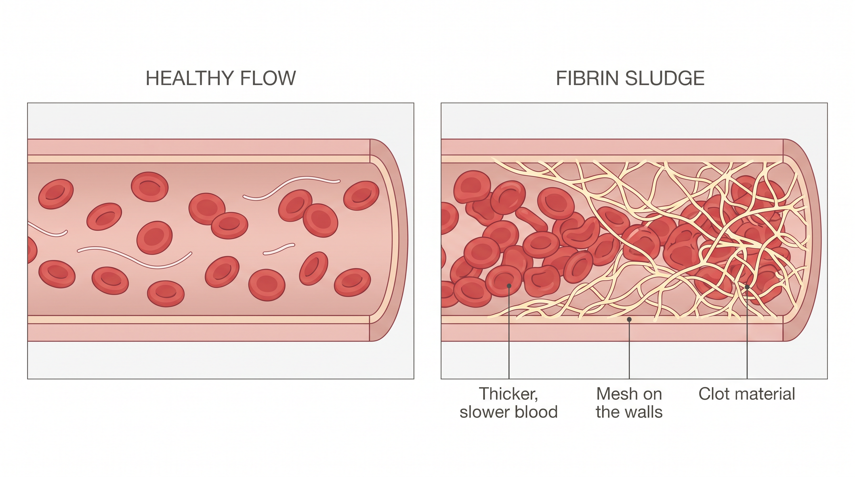 Healthy flow vs fibrin sludge