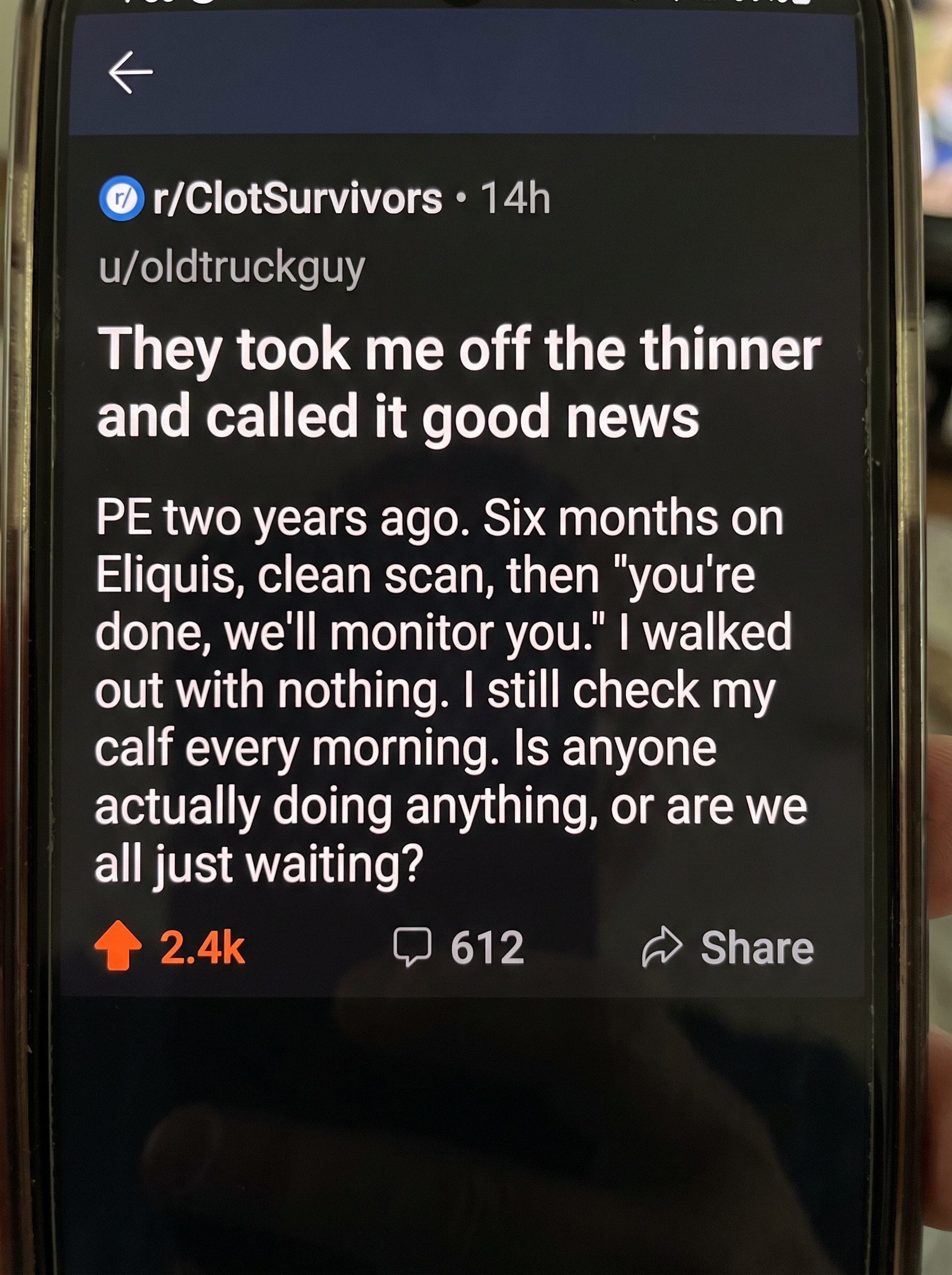 Reddit post: they took me off the thinner and called it good news