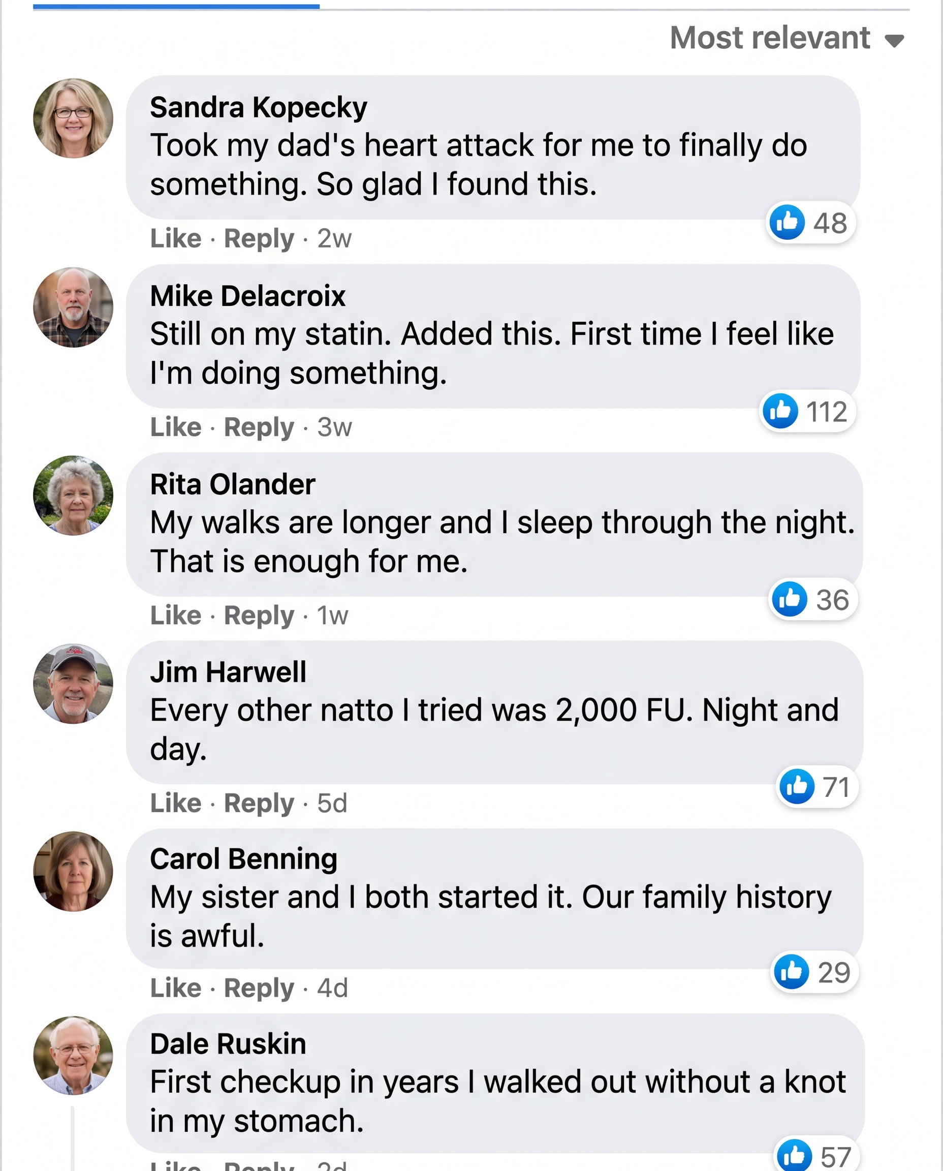 Facebook comments from people with heart disease in the family
