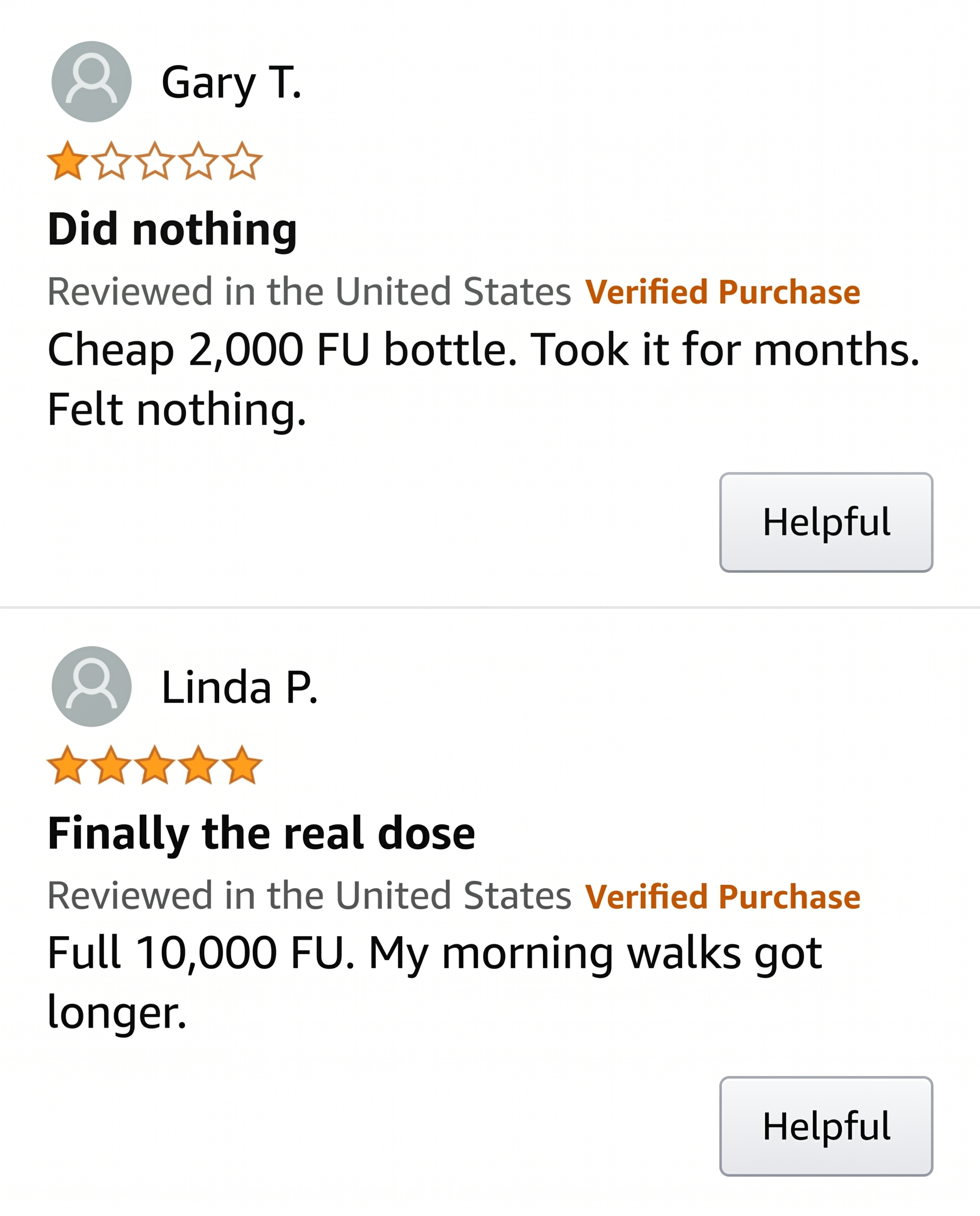 Verified reviews: cheap 2,000 FU did nothing vs the full 10,000 FU