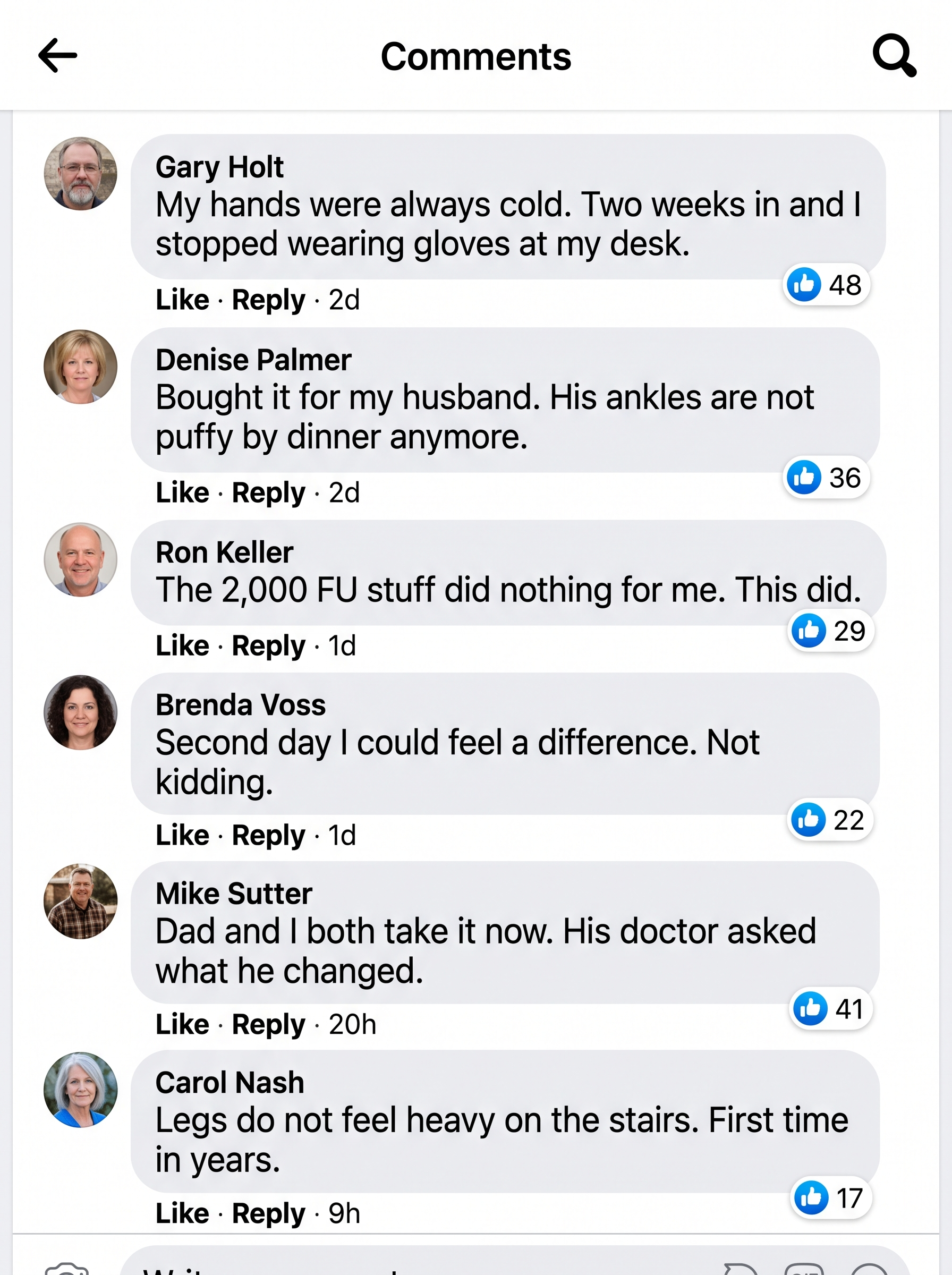 Facebook comments from people whose hands warmed and ankles settled