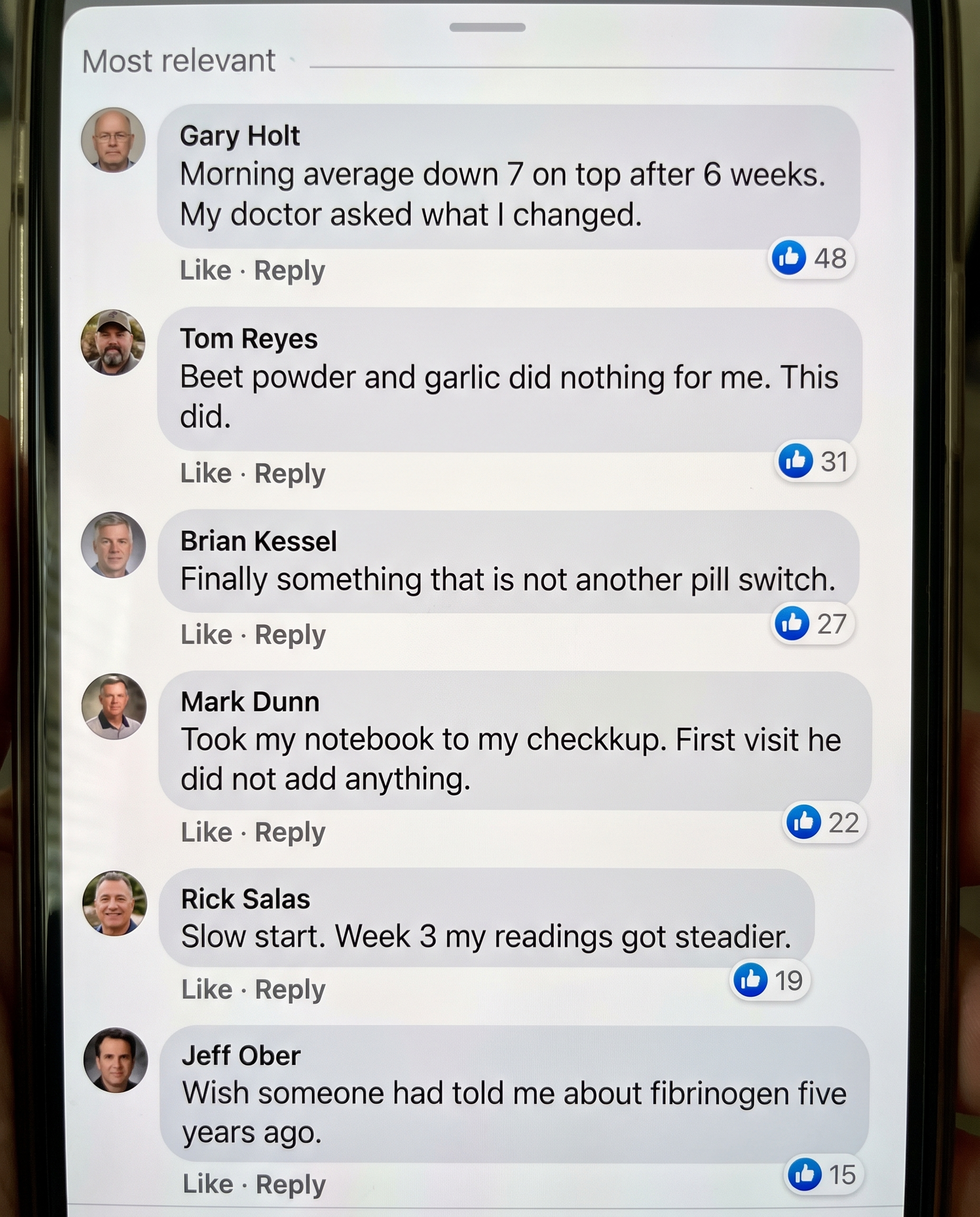 Facebook comments from men whose morning readings came down