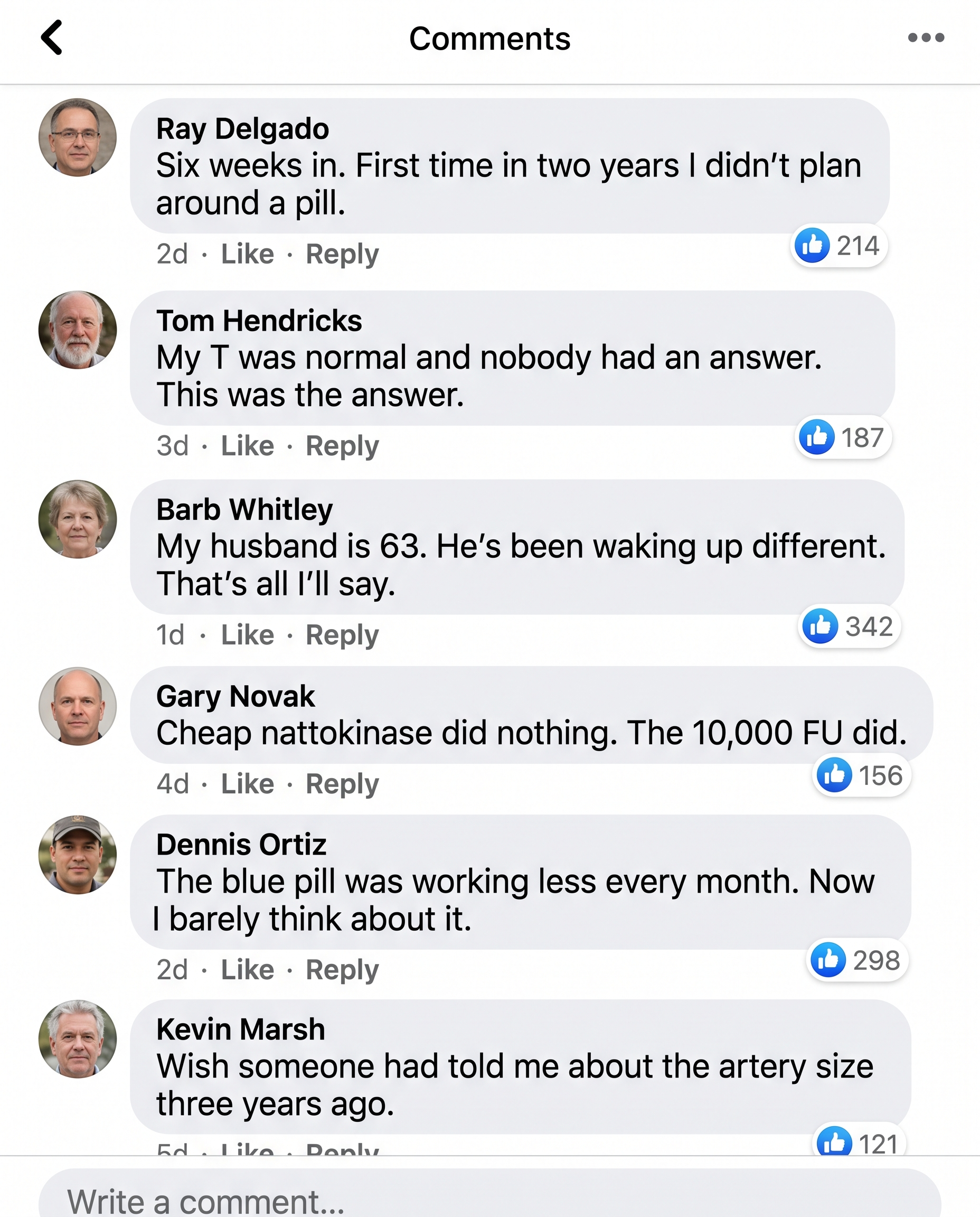 Facebook testimonials from men whose mornings came back